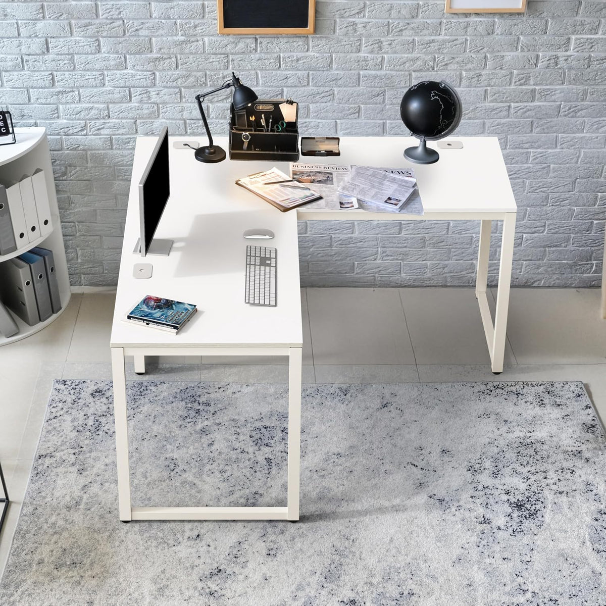 SHW 55 × 60-Inch Commercial-Grade L-Shaped Student Desk