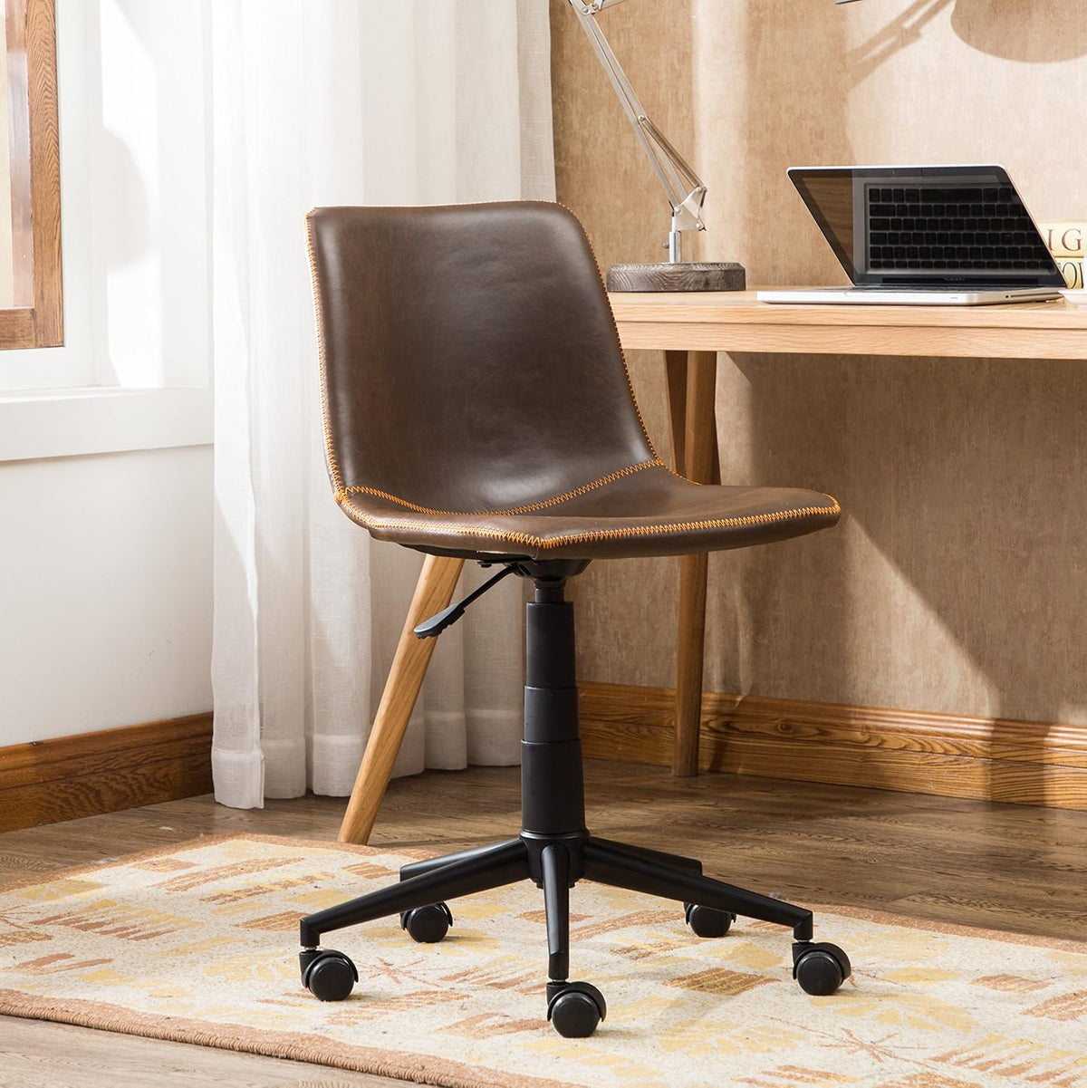 Roundhill Furniture Cesena Faux Leather 360 Swivel Air Lift Office Chair, Brown