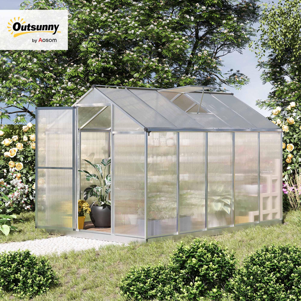 Outsunny Polycarbonate Greenhouse, Up to 60 Sq Ft (4 ft × 6 ft to 10 ft × 6 ft)