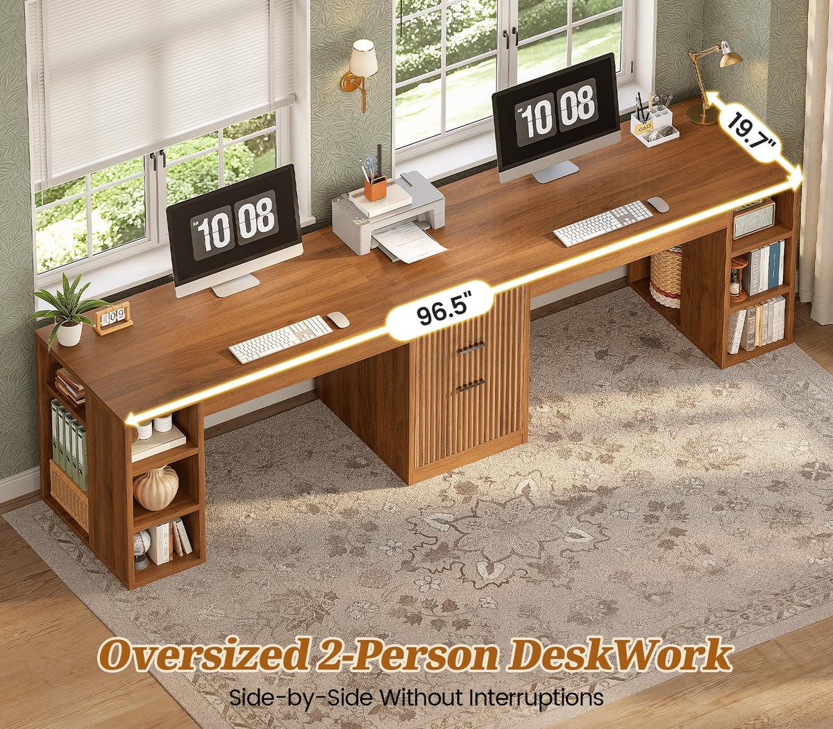 SEDETA 96.5-Inch Two-Student Desk with Drawers