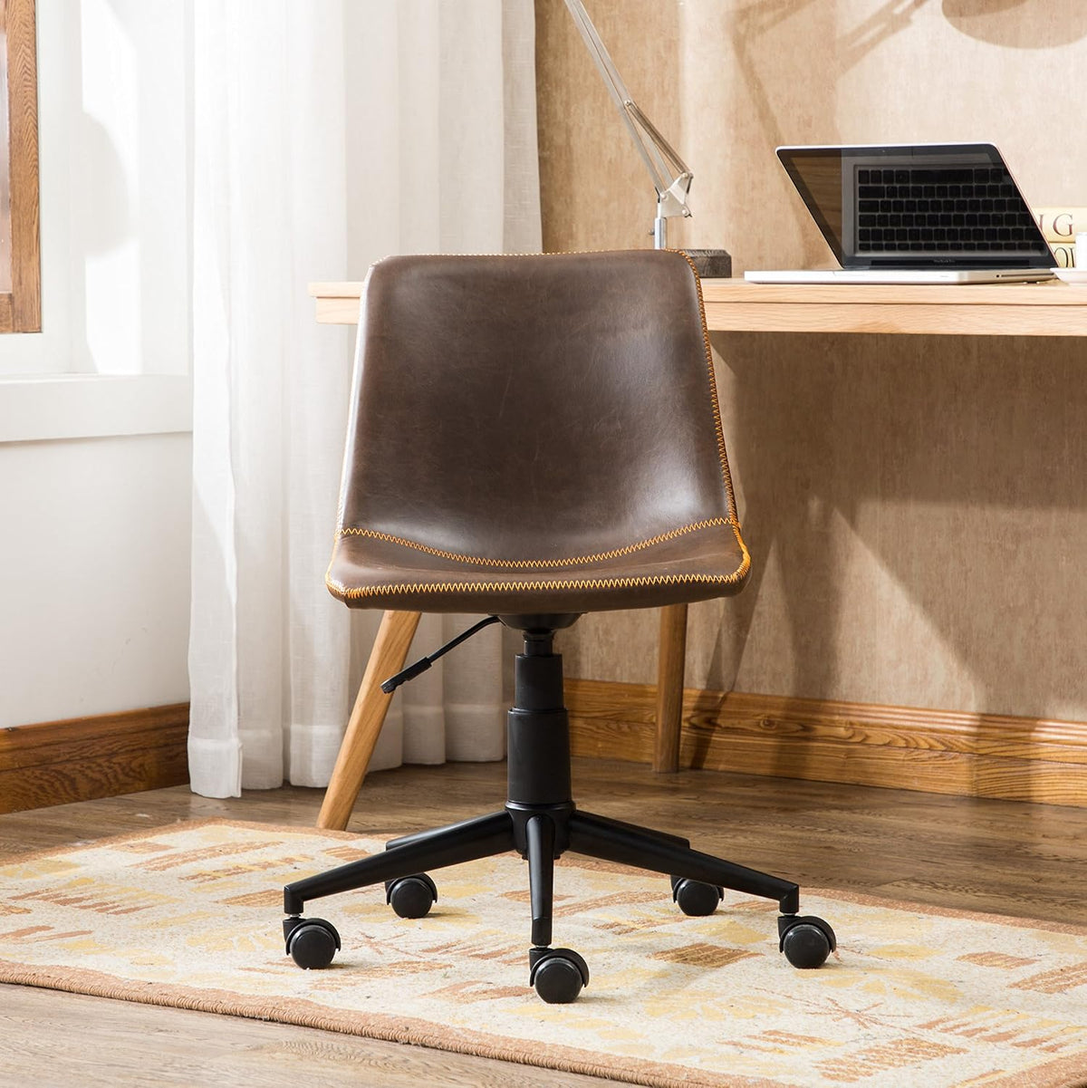 Roundhill Furniture Cesena Faux Leather 360 Swivel Air Lift Office Chair, Brown