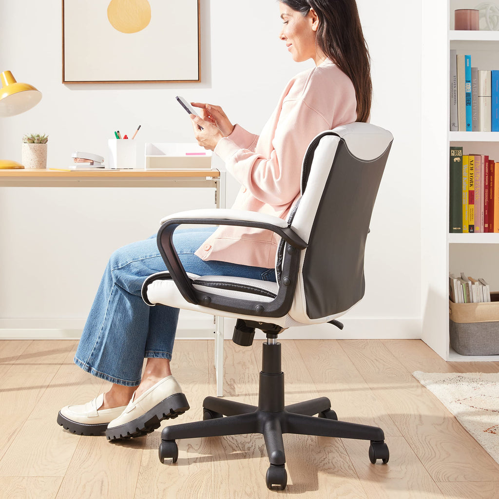 Amazon Basics Office Task Chair with Adjustable Height, 360° Swivel, Padded Armrests, Mid-Back, Rolling, 275 Pound Capacity, 24.2"D x 24"W x 34.8"H, Black Faux Leather