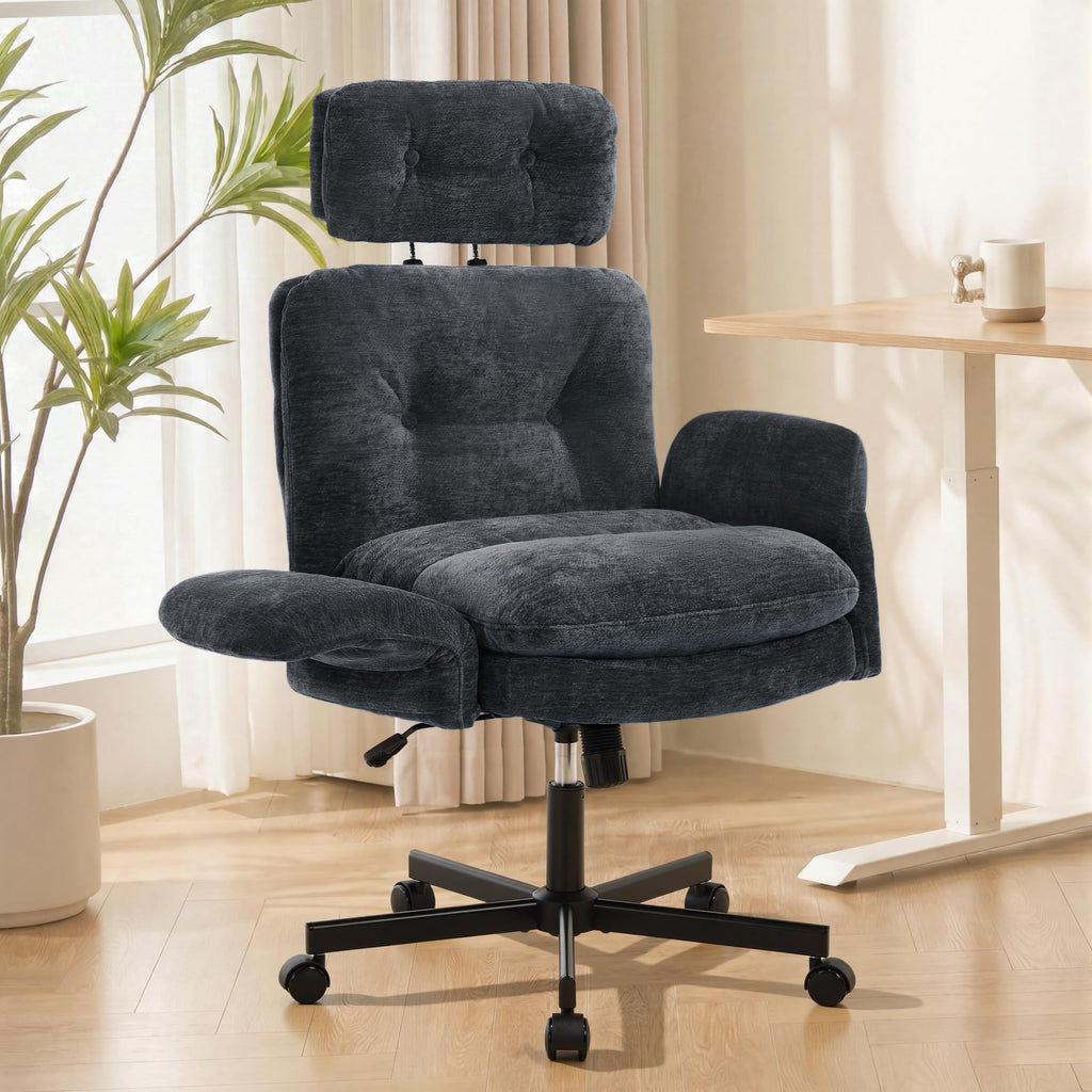 FiveWillowise Cross Legged Office Chair with Flip-up Arms&Hight Back,Grey
