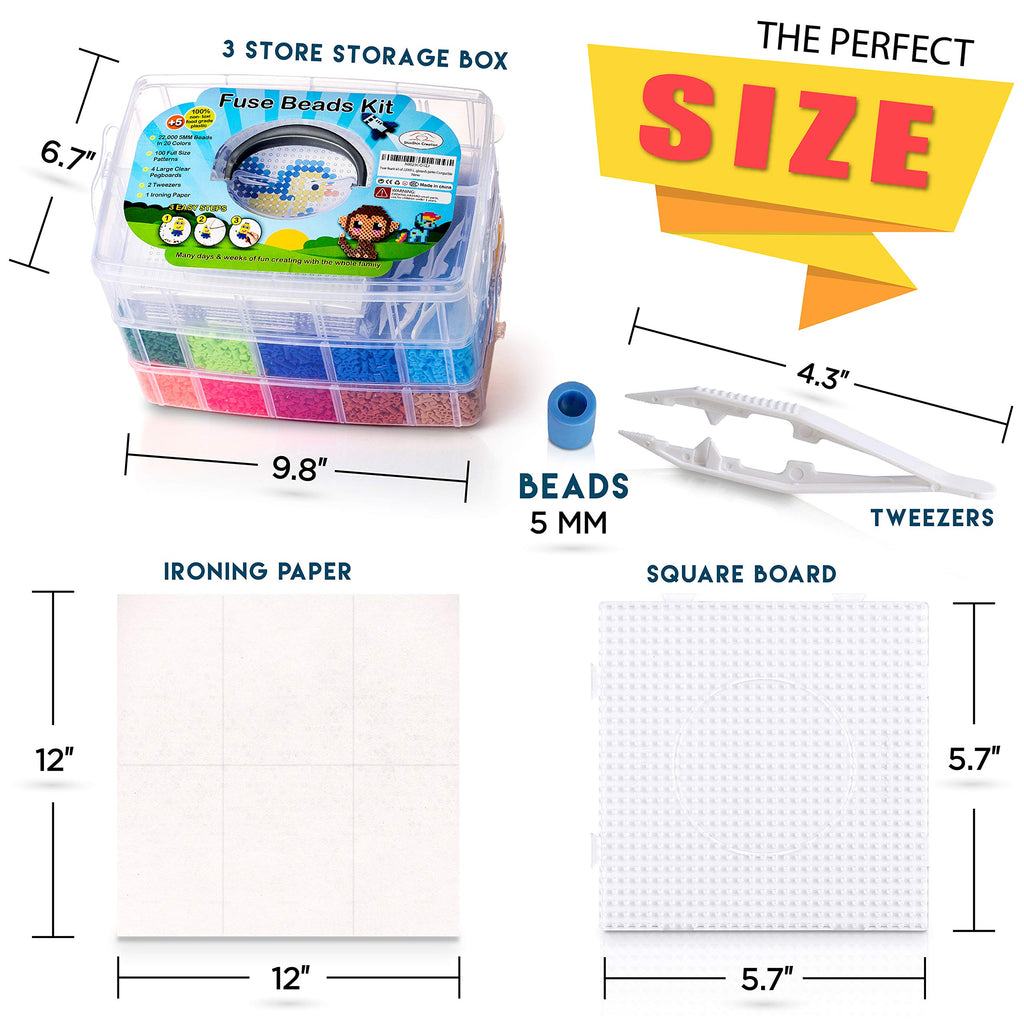 24,000 Mini Fuse Beads Kit - Tiny 2.6mm, 48 Colors, 5 Pegboards, Pixel Art