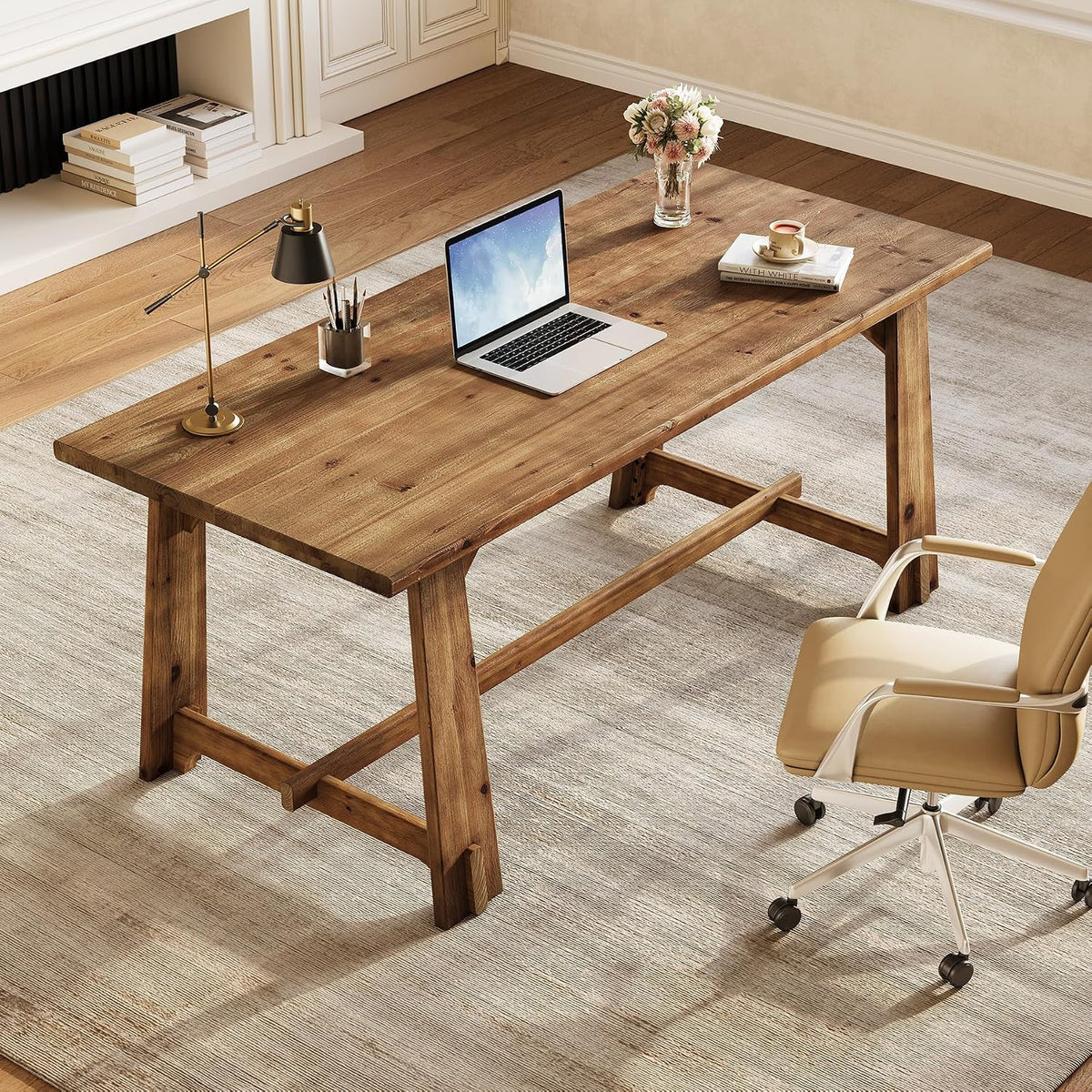 LITTLE TREE 63-Inch Solid Wood Student Desk, Rustic Brown