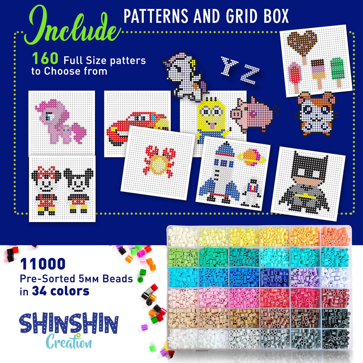 24,000 Mini Fuse Beads Kit - Tiny 2.6mm, 48 Colors, 5 Pegboards, Pixel Art
