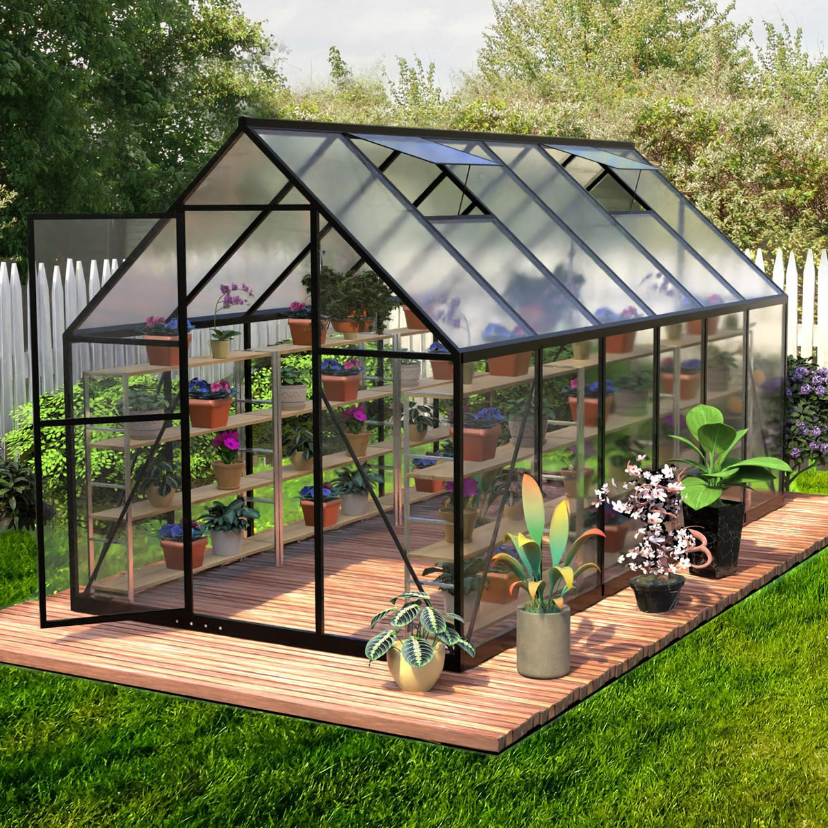 Exroo Aluminum Polycarbonate Walk-In Greenhouse (Multiple Sizes)