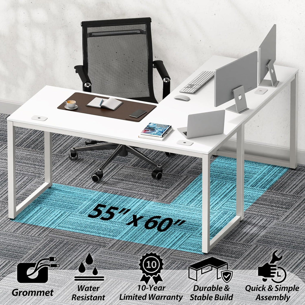SHW 55 × 60-Inch Commercial-Grade L-Shaped Student Desk