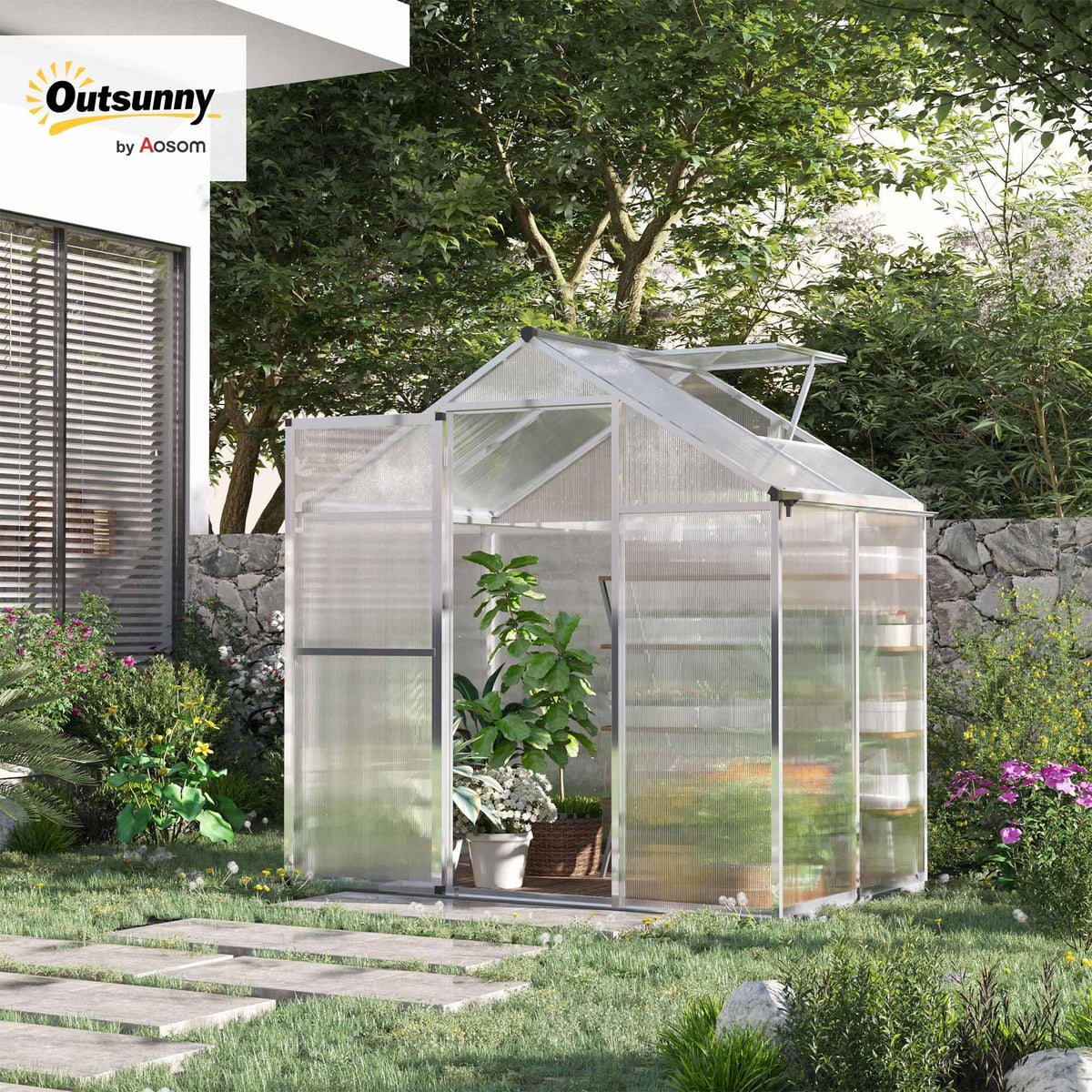 Outsunny Polycarbonate Greenhouse, Up to 60 Sq Ft (4 ft × 6 ft to 10 ft × 6 ft)