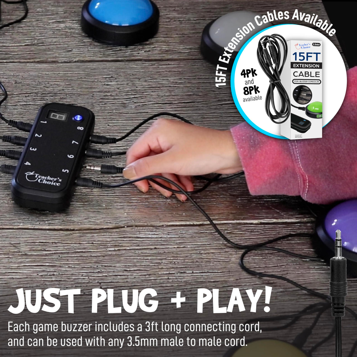 Teacher's Choice Light Up Game Buzzer System, Displays The Winning Player Loud, Unique Sounds for Each Buzzer, Great for Trivia Games, Family Feud, Jeopardy (8 Pack)