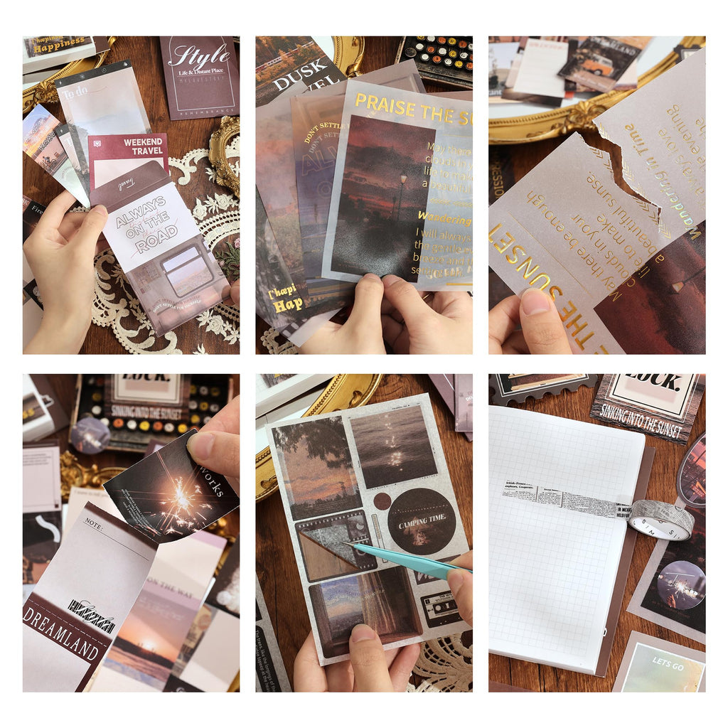 emmoolife 348 Pcs Scrapbooking Supplies Kit, Vintage Aesthetic Scrapbook Kit for Bullet Junk Journal, Stationery, A6 Grid Notebook, DIY Journaling Supplies, Birthday Craft Gift for Teen Girl Women