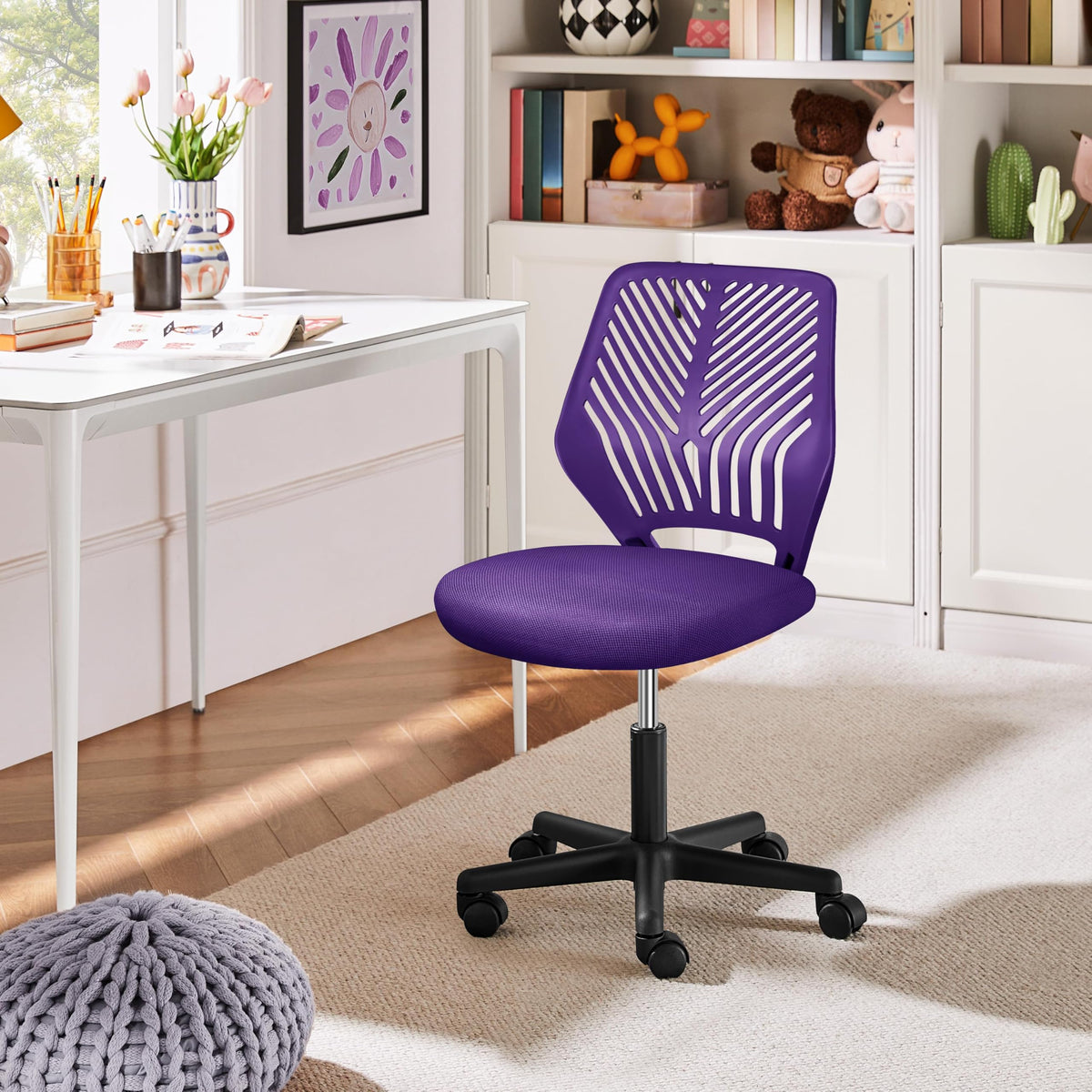 Yaheetech Small Desk Chair, Armless Adjustable Swivel Seat, Green