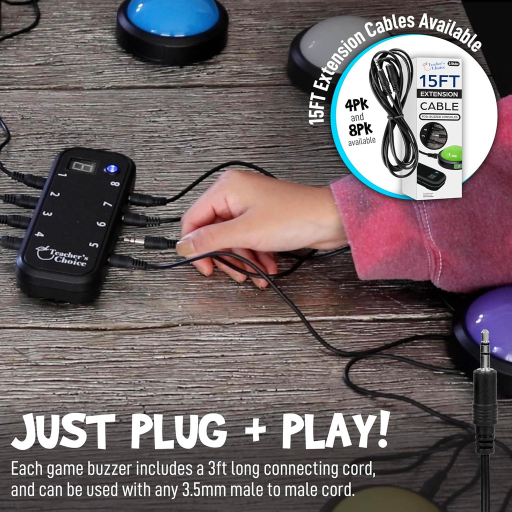 Teacher's Choice Light Up Game Buzzer System, Displays The Winning Player Loud, Unique Sounds for Each Buzzer, Great for Trivia Games, Family Feud, Jeopardy (8 Pack)