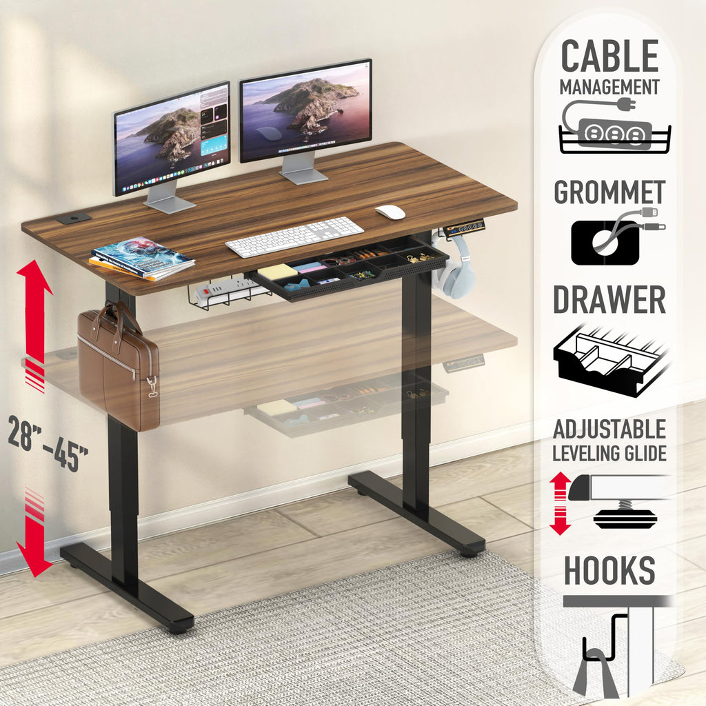 SHW 55 x 28 Electric Height Adjustable Standing Desk w/Drawer, White