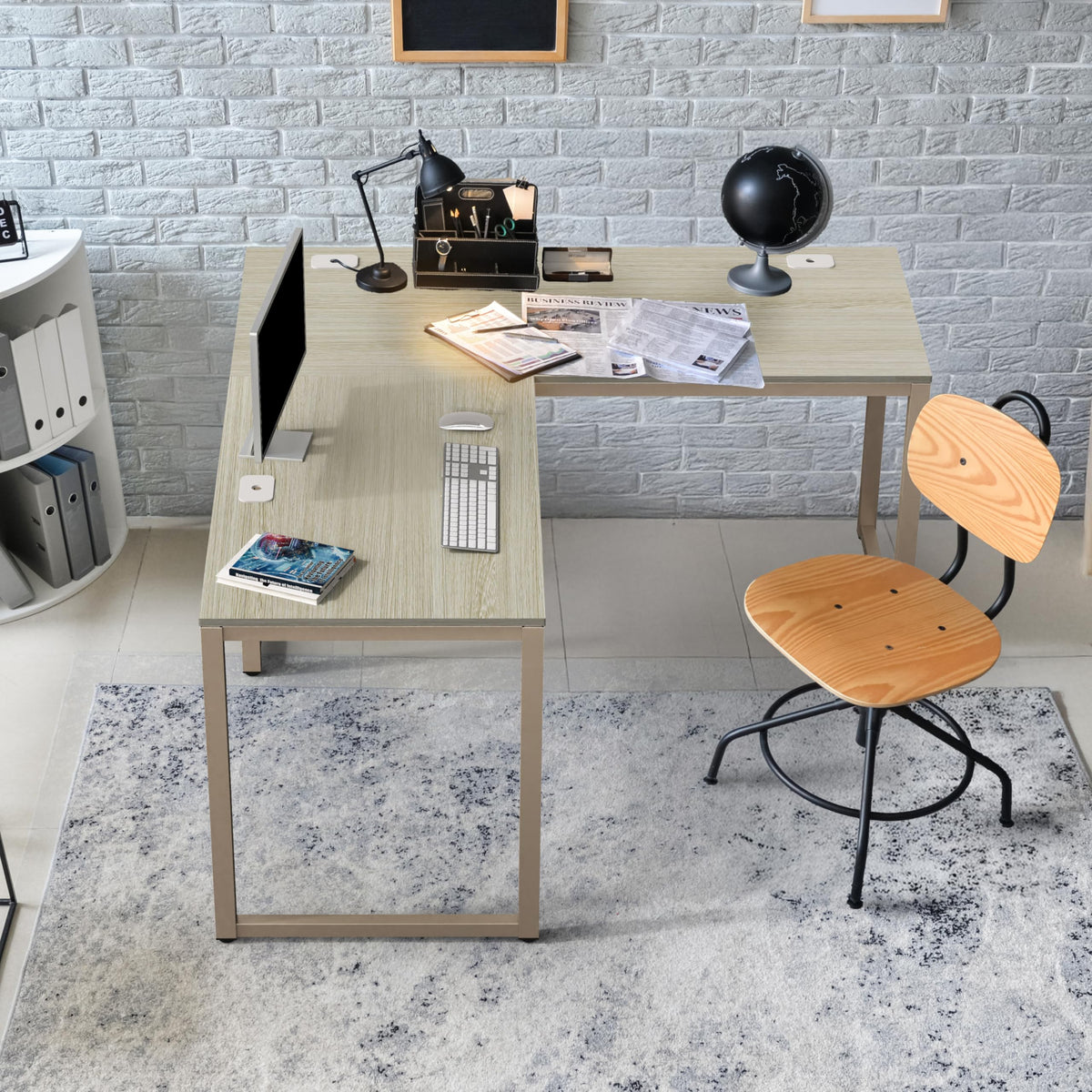 SHW 55 × 60-Inch Commercial-Grade L-Shaped Student Desk
