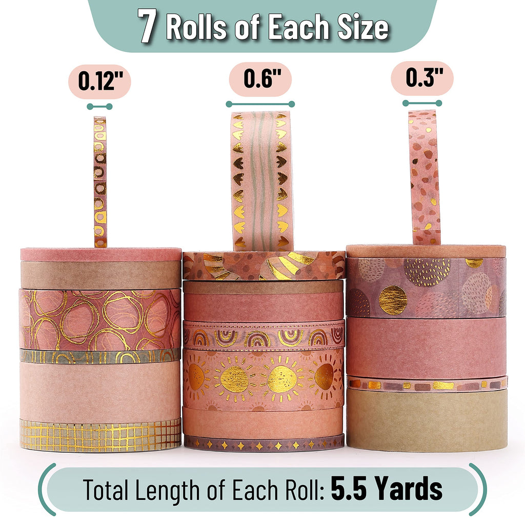 Mr. Pen- Washi Tape Set, 21 Rolls, Assorted Sizes, Floral