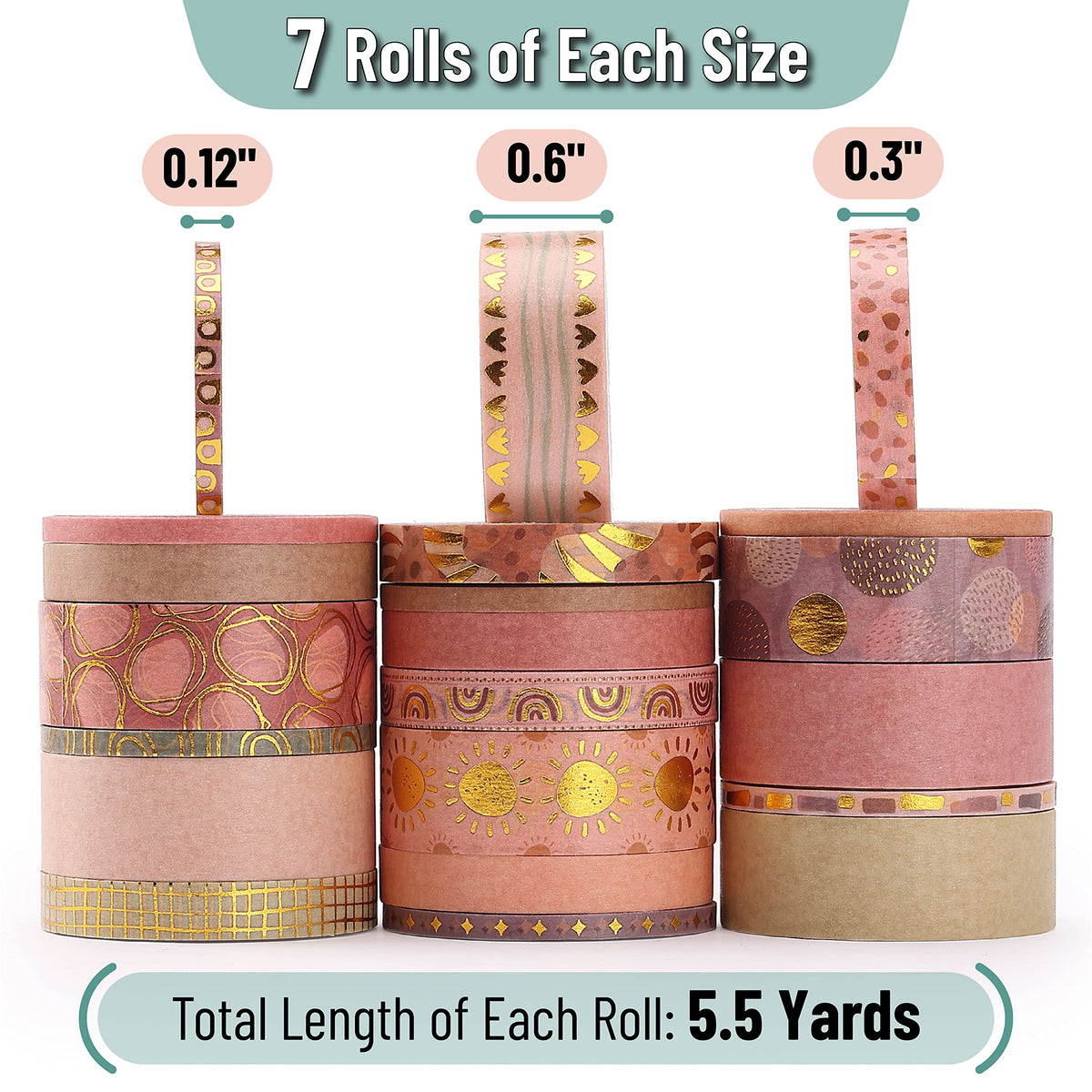 Mr. Pen- Washi Tape Set, 21 Rolls, Assorted Sizes, Floral