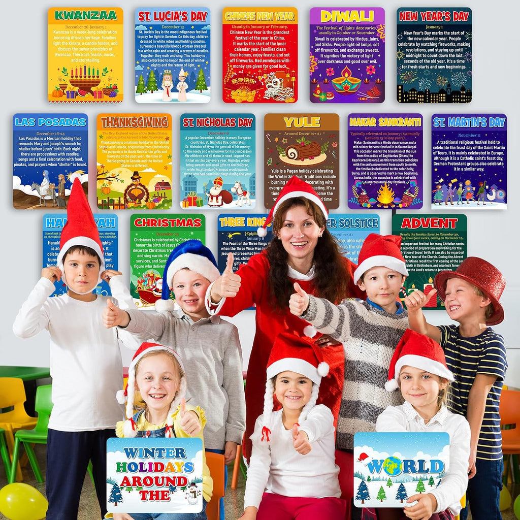 Funrous 18 Pcs Winter Holidays Bulletin Board Posters Set for Classroom