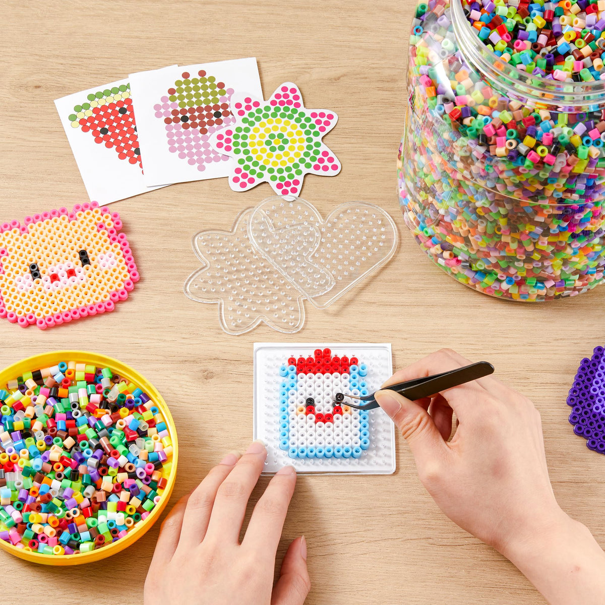 INSCRAFT Fuse Beads, 33000pcs Fuse Beads Kit for Kids, 33 Color 5MM Iron Beads Set with 150 Patterns, 8 Pegboards, 15 Ironing Paper, 6 Tweezers, 85 accessories, Craft Kits Gifts for Birthday Christmas