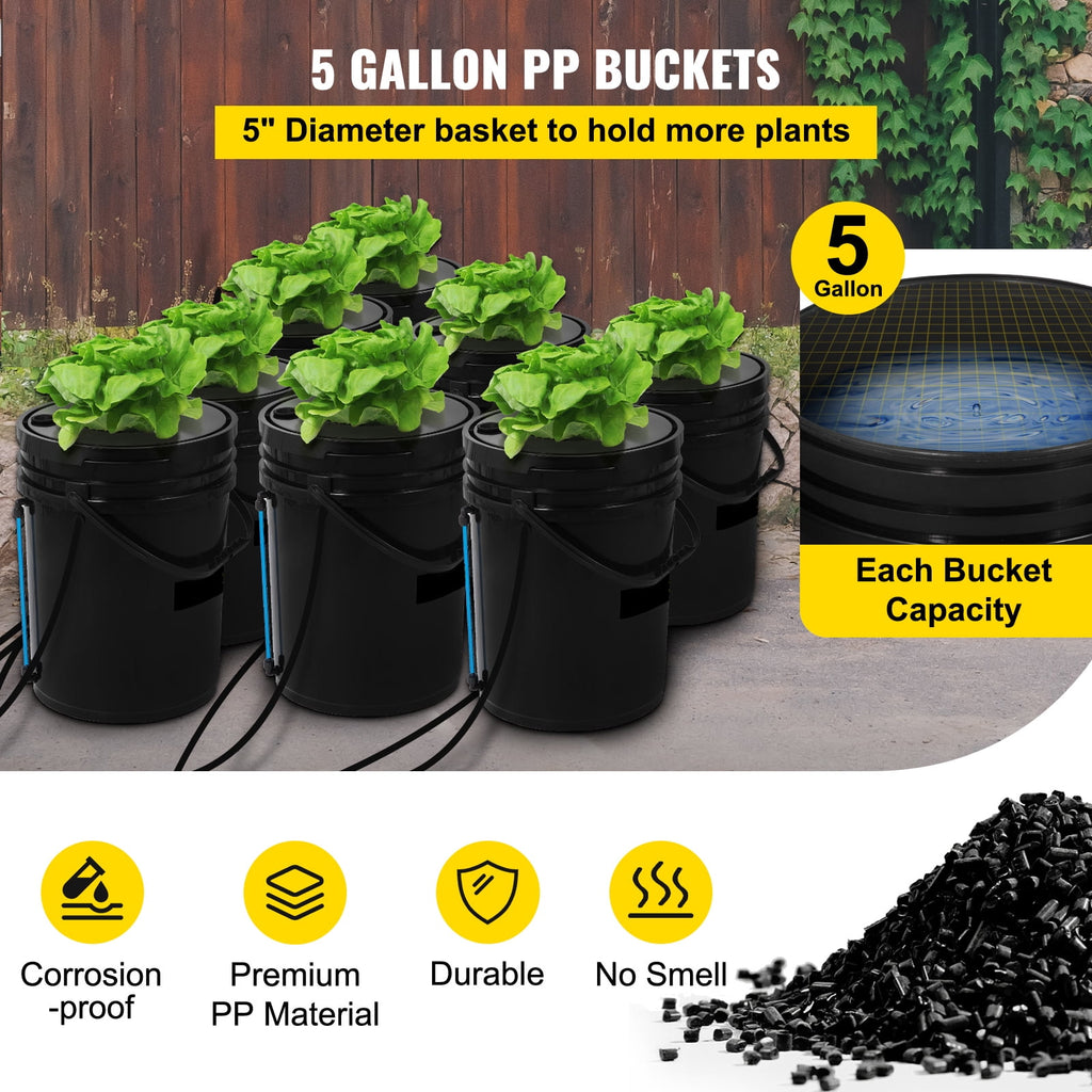 KFFKFF DWC Hydroponic System, 5 Gallon 8 Buckets, Deep Water Culture G