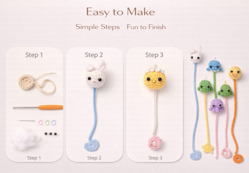 6 Pack Animal Bookmark Crochet Kit for Beginners, Christmas Amigurumi