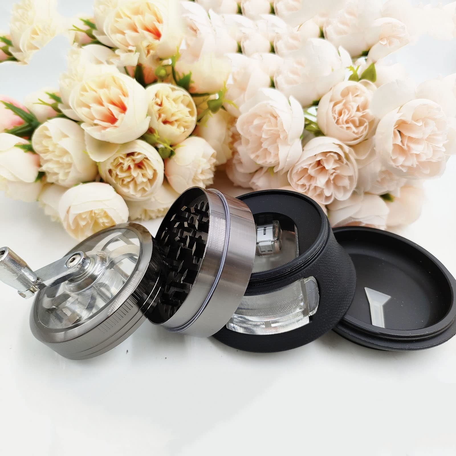 SUSHANG 4 Inch Hand Crank Grinder - Clear Top Coffee Bean & Spice Mill