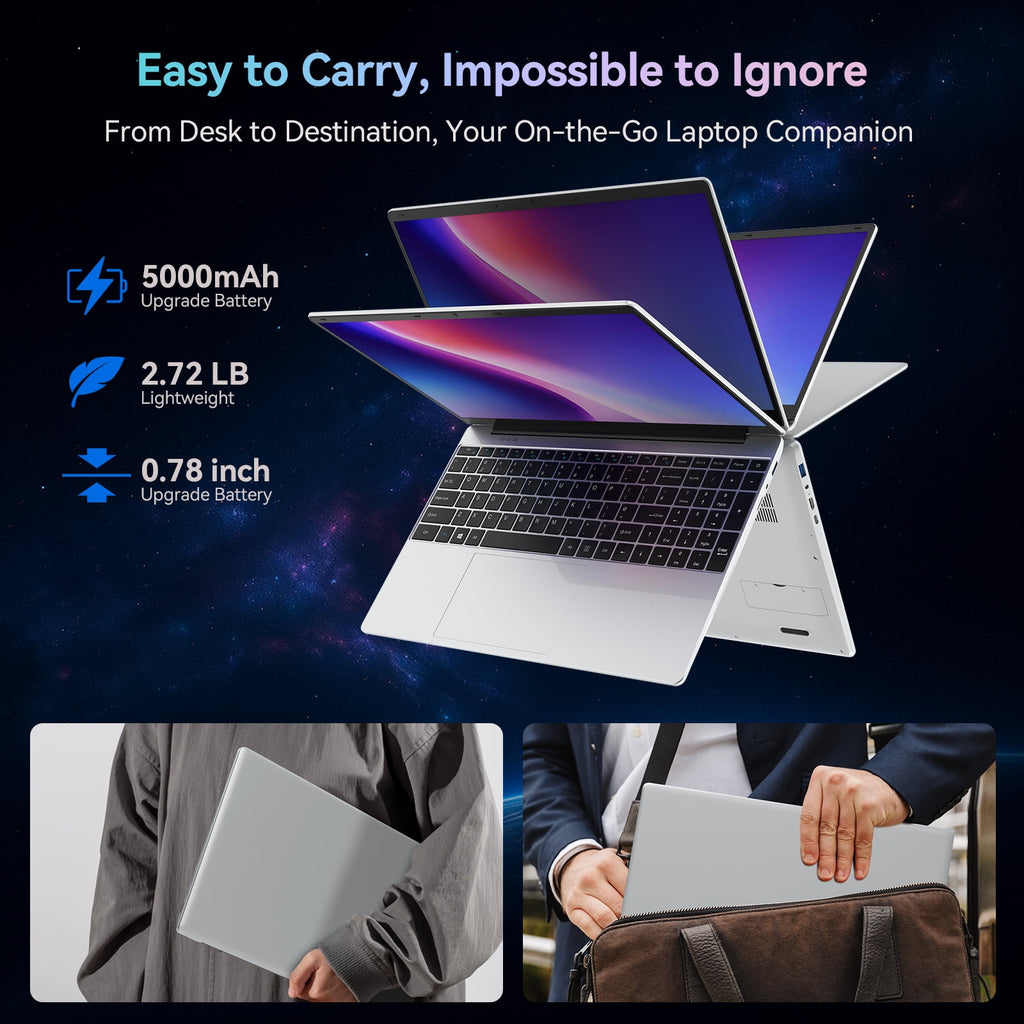 15.6 Inch Windows 11 Pro Laptop, 8GB RAM 512GB SSD, Intel Celeron, FHD