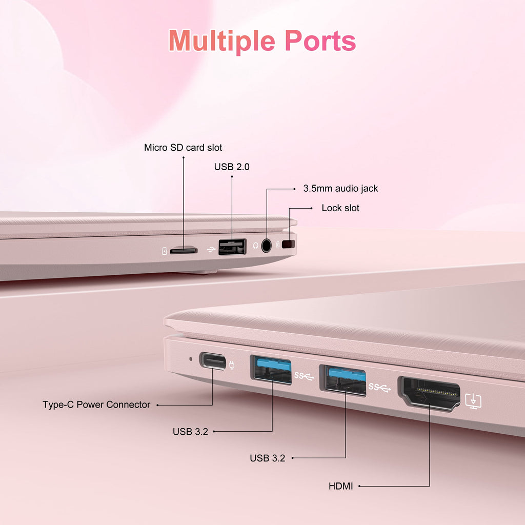 HPUMLSE 15.6" Pink Laptop Computer, 16GB RAM 512GB SSD, Intel Pentium