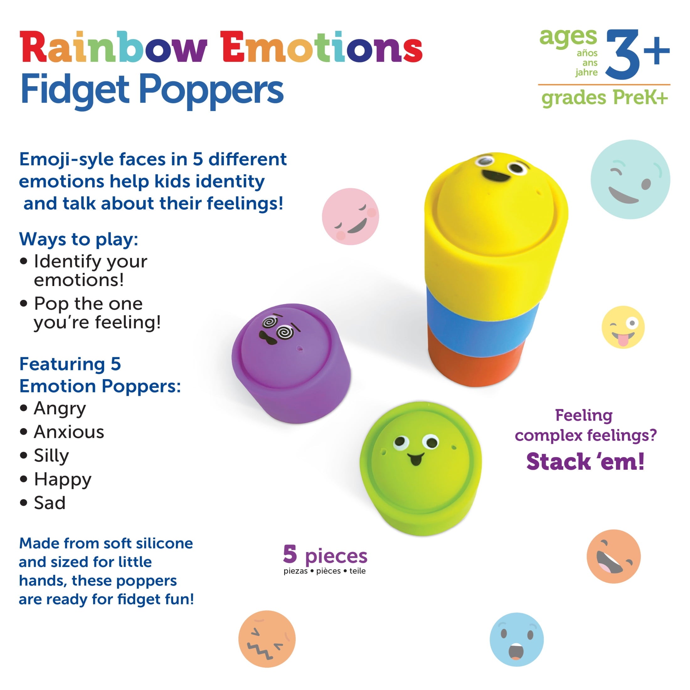 Learning Resources Rainbow Emotion Fidget Poppers, Social-Emotional Le