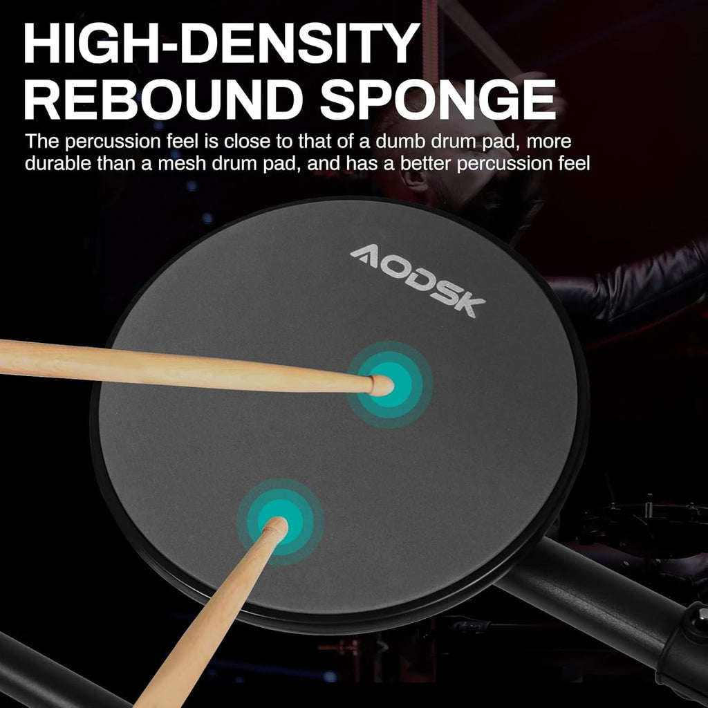 AODSK AED-100 Electric Drum Kit with 4 Quiet Pads, 200 Sounds, 2 Pedal