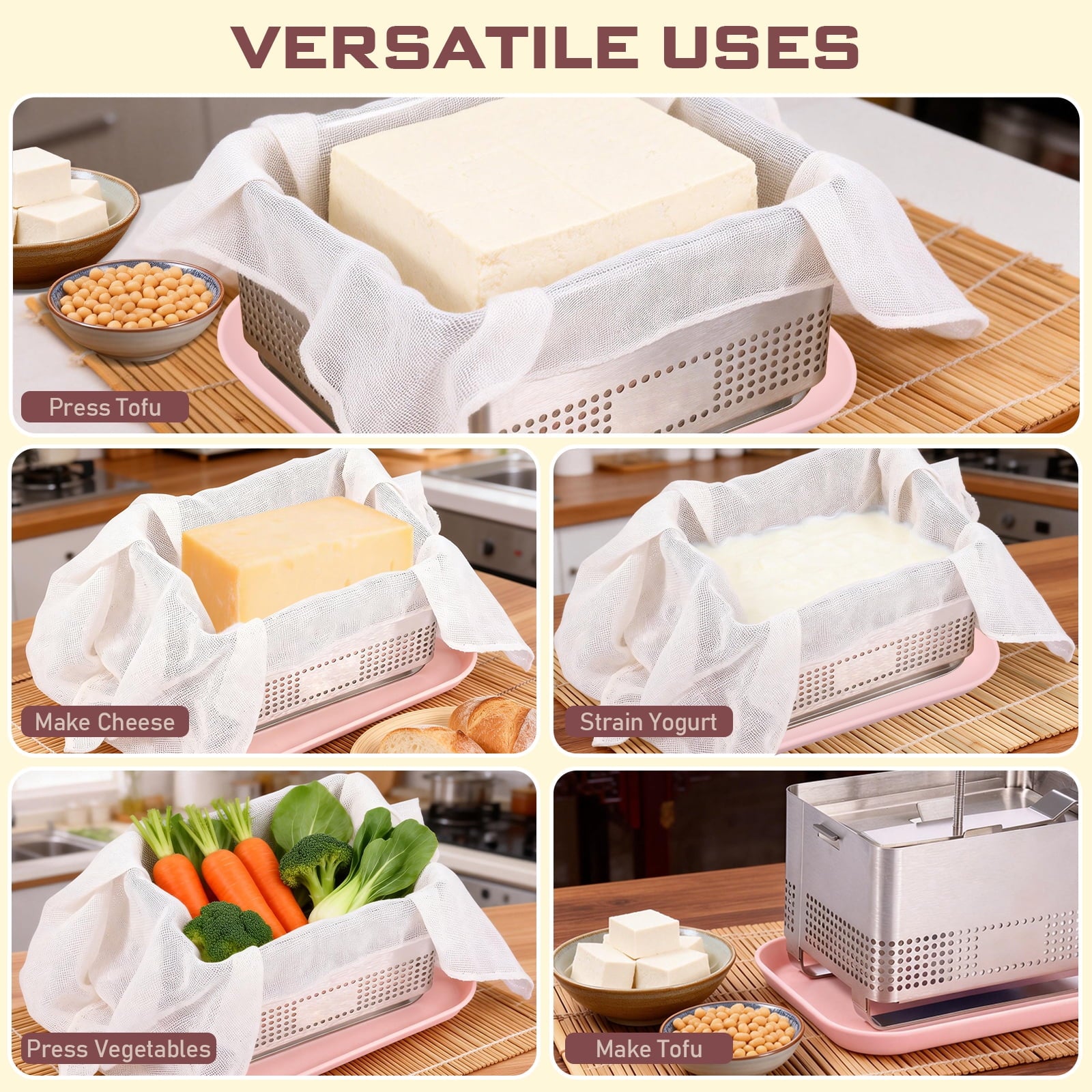 Qenwkxz Tofu Press Stainless Steel, 304 Stainless Steel Cheese Press,