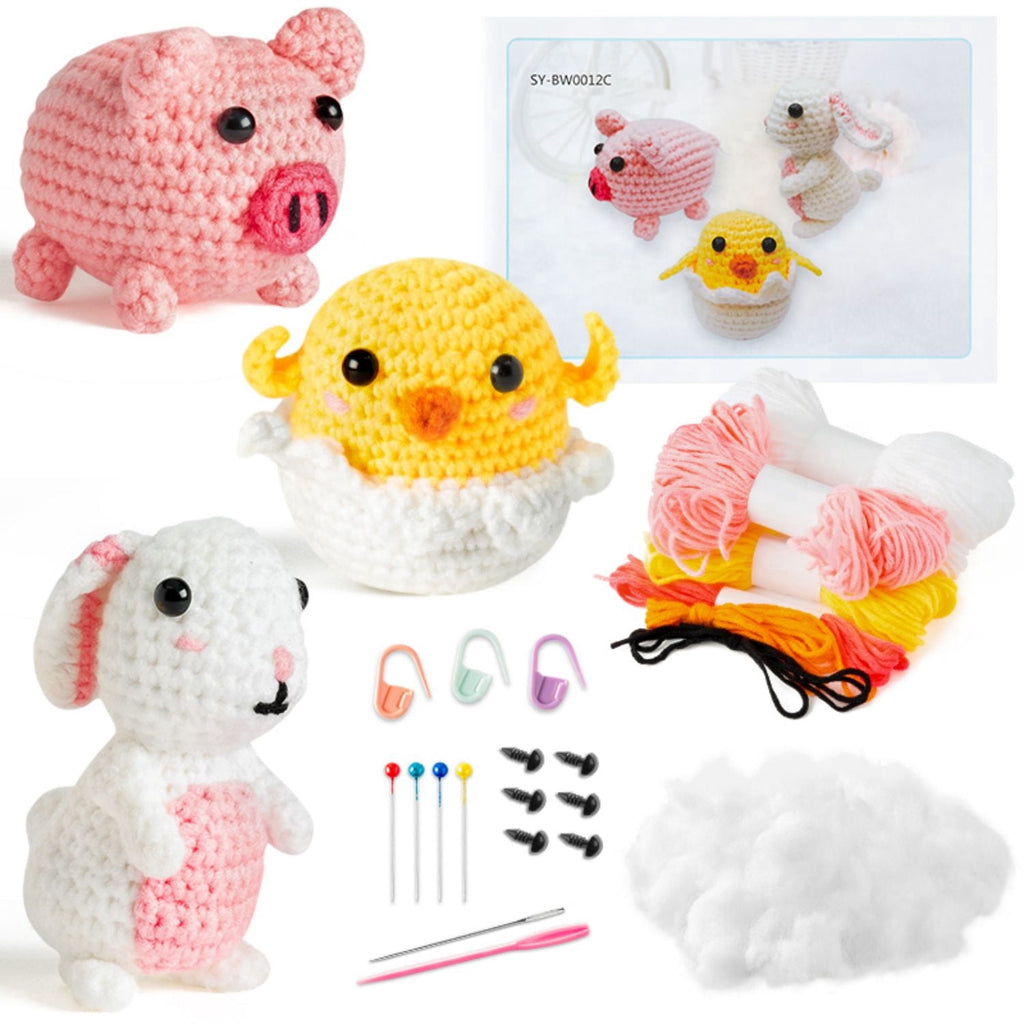 Laffact DIY Farm Animals Crochet Kit for Beginners Enthusiast, 3 Count
