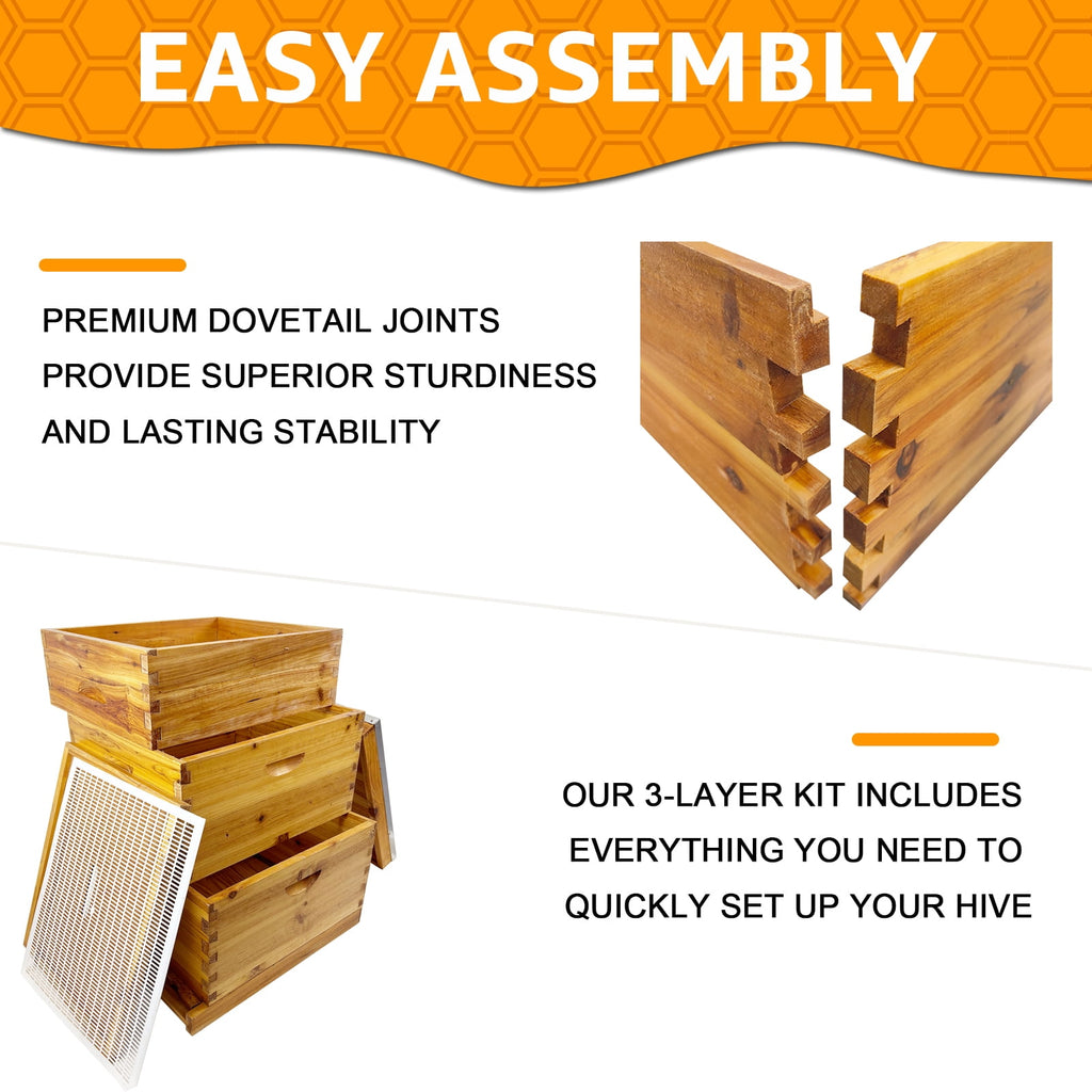 RJFKSNC 10-Frame Langstroth Beehive Kit, 3-Layer Beeswax Coated Bee Hi