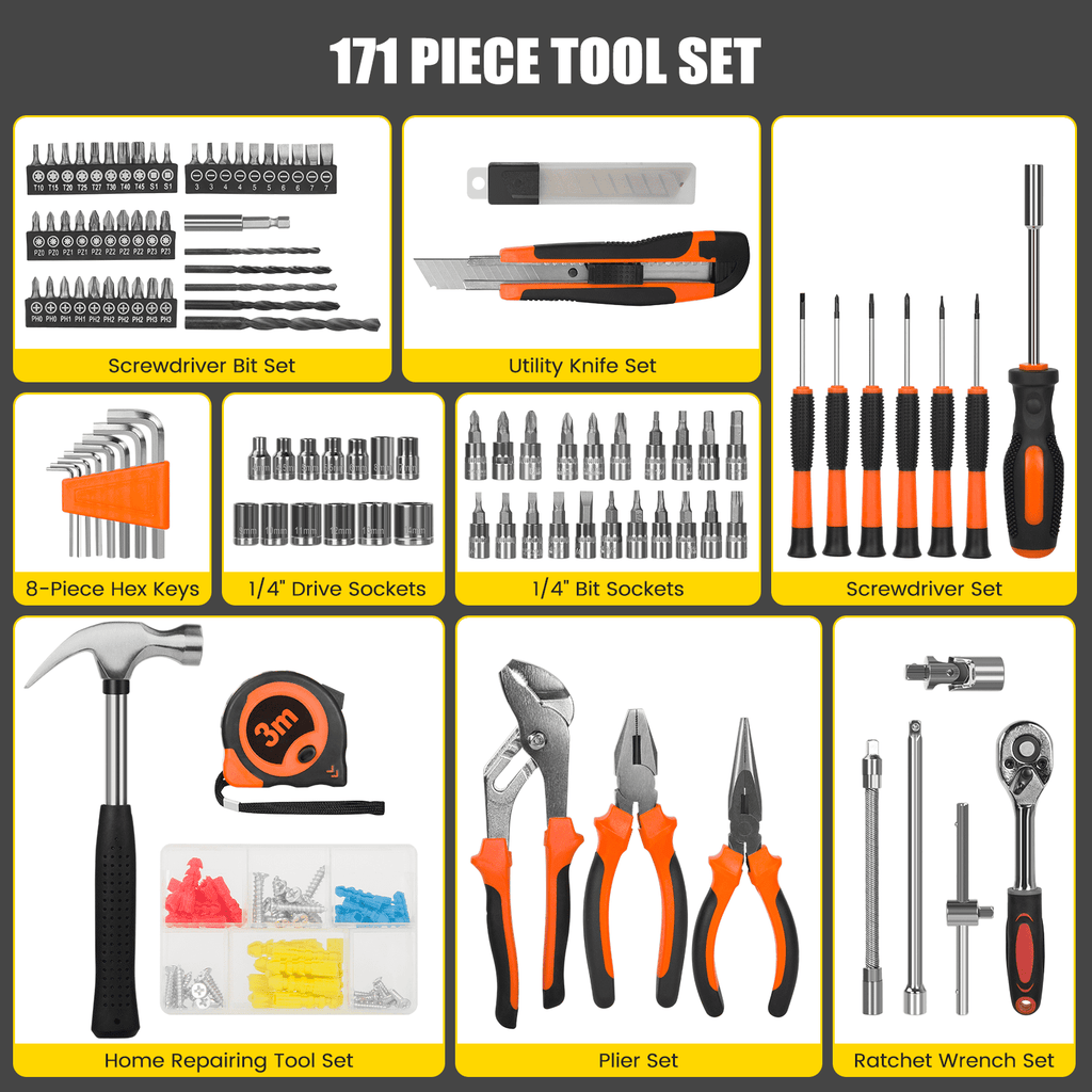 Cshidworld 171 Piece Socket Wrench Auto Repair Tool Combination Packag