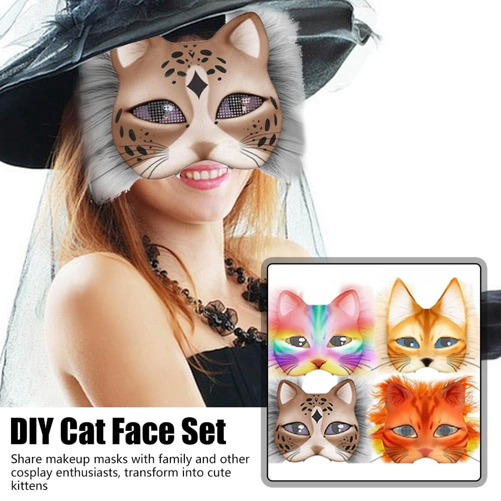 DIY Cat Mask Craft Kit, Blank Paper Mask with Colored Felt & Plush Fab