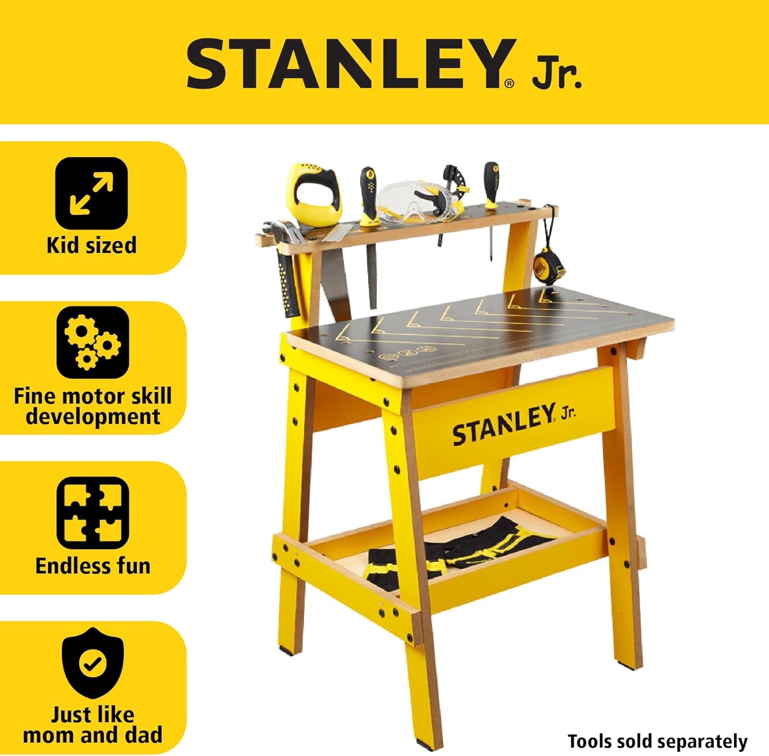 Stanley Jr. Kids Work Bench - Real Wood Craft Kits Fun - Workshop Tool