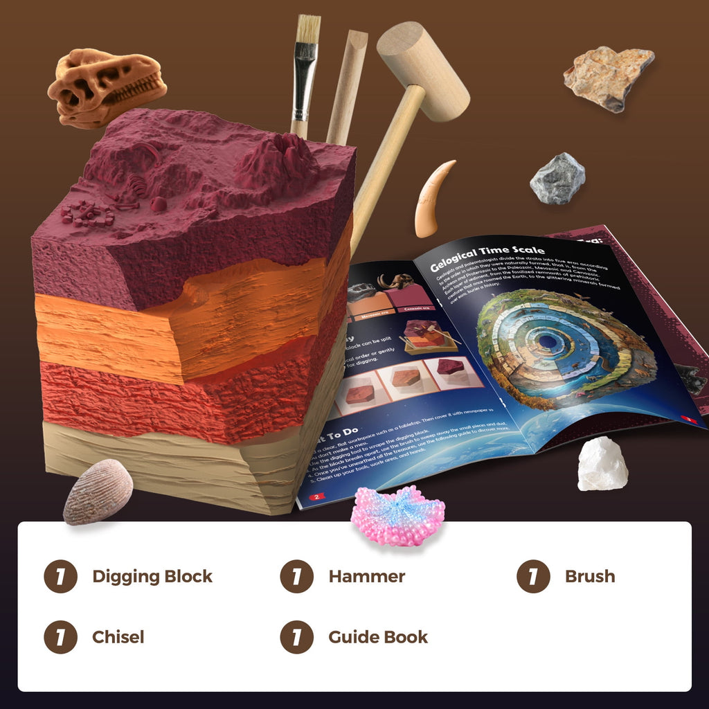 Piano Potato Paleontological Site Fossil Dig Kit for Kids, 4 Eras Laye