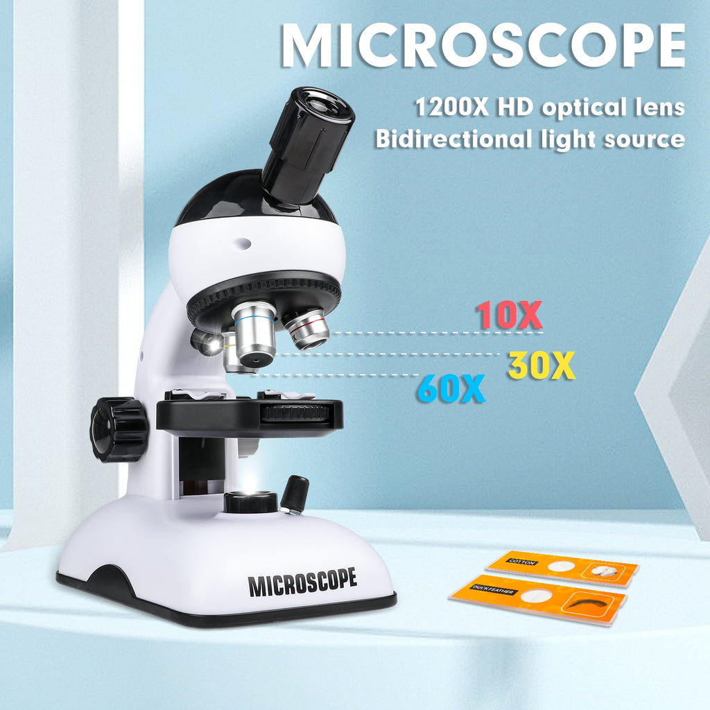 Freecat Kids Beginner Microscope STEM Kit 200X 600X 1200X, Dual LED Li