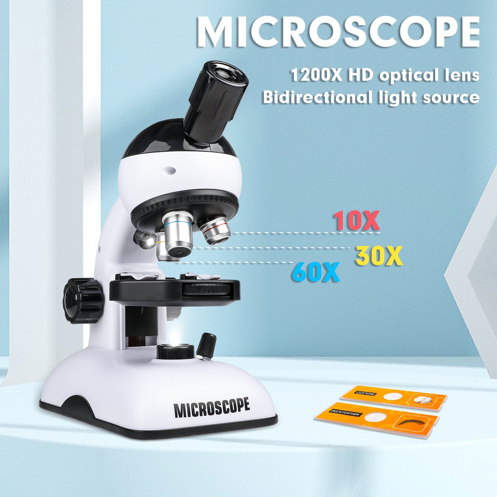 Freecat Kids Beginner Microscope STEM Kit 200X 600X 1200X, Dual LED Li