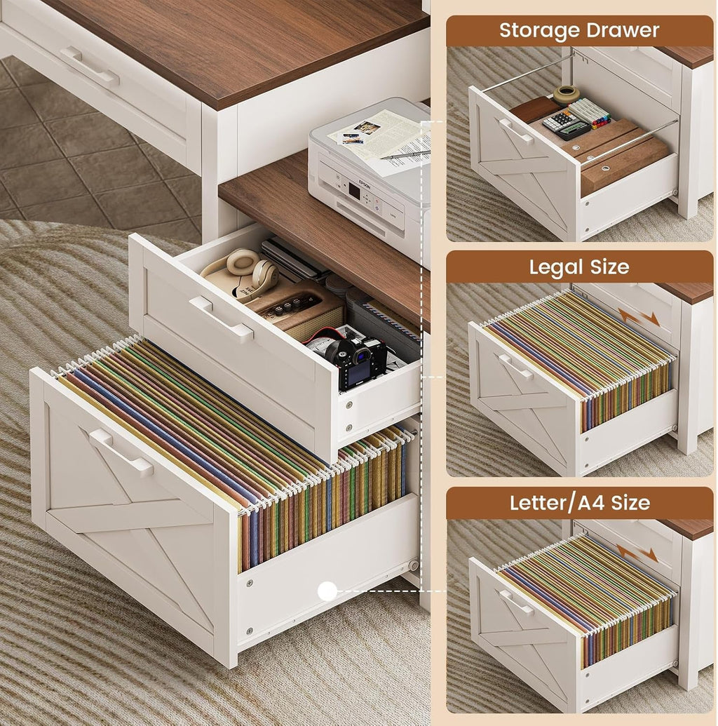 Farmhouse Style Solidwood White Brown Computer Desk