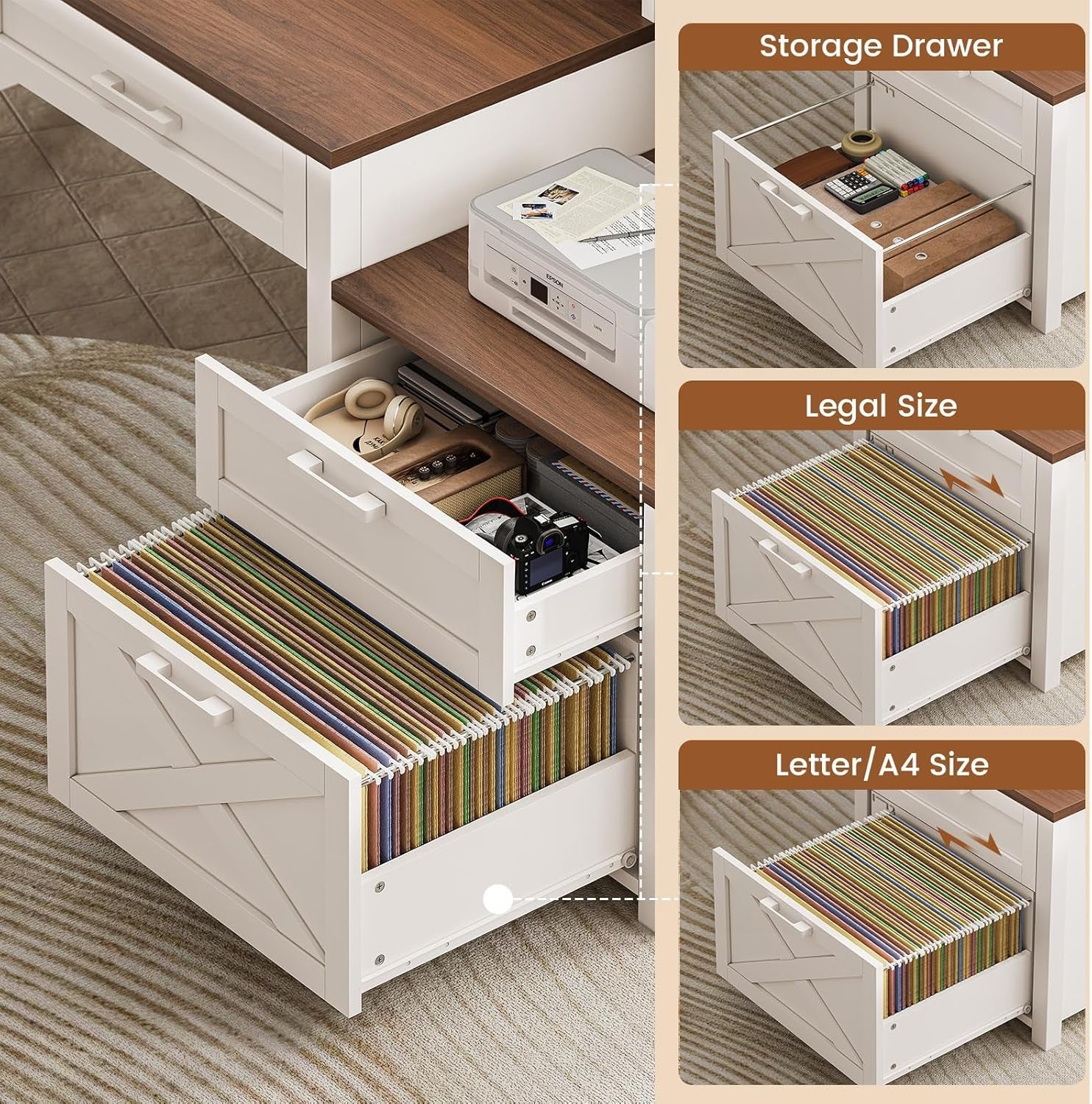 Farmhouse Style Solidwood White Brown Computer Desk