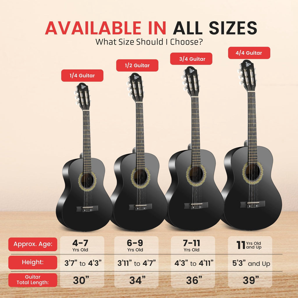 Pyle 6 String Acoustic Guitar, Right, Black Matte, 30" PGACLS30BKMT