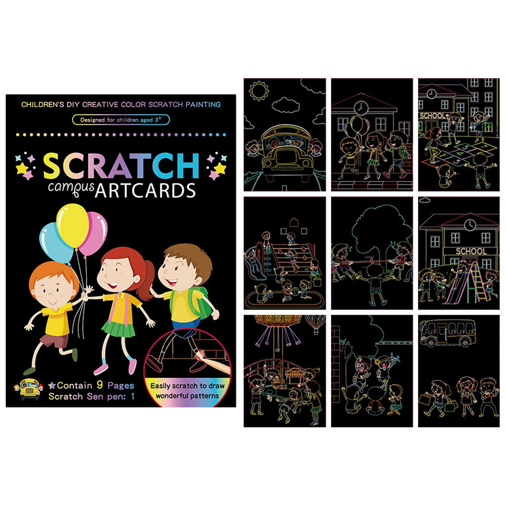 Magic Scratch Art Paper Set, 9 Sheets with Wooden Stylus for Creative