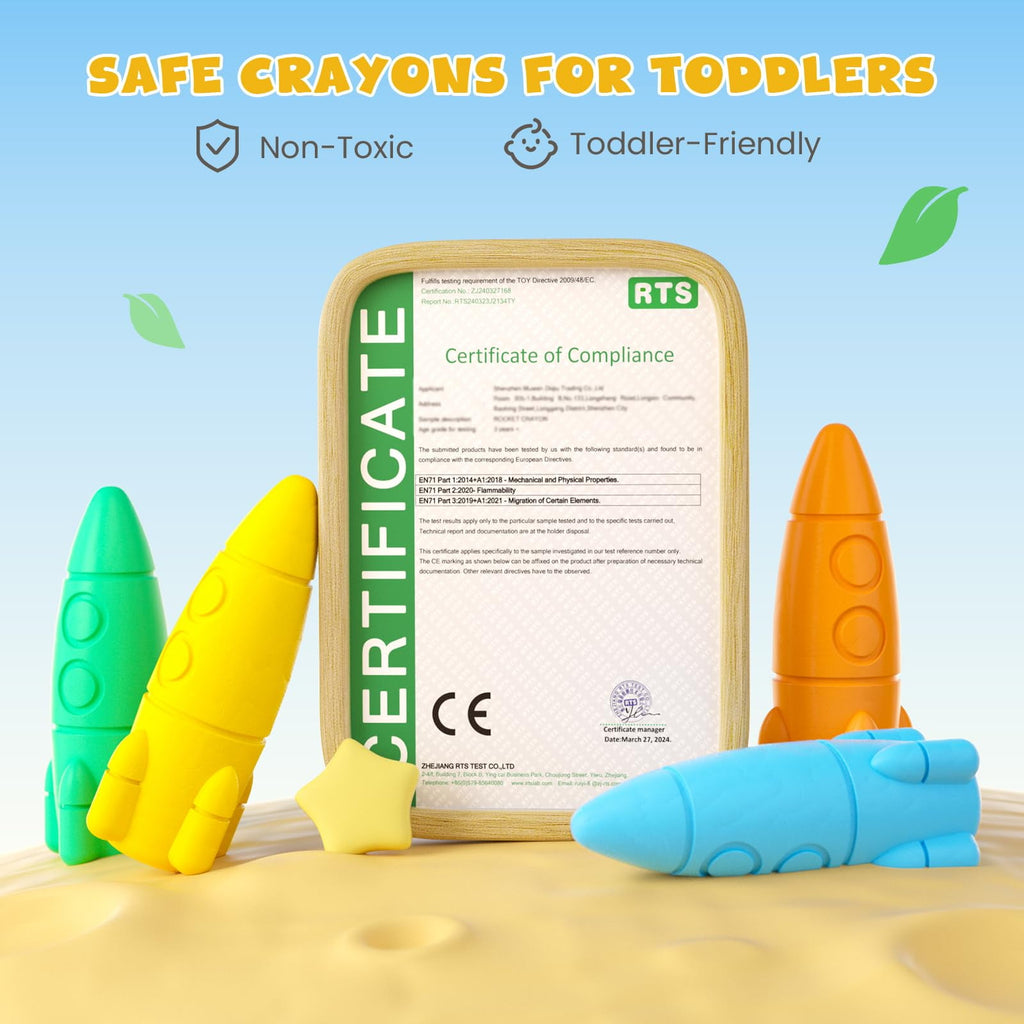 Jupitearth 24 Ct Non-Toxic Washable Rocket Crayons for Toddlers, Easy-