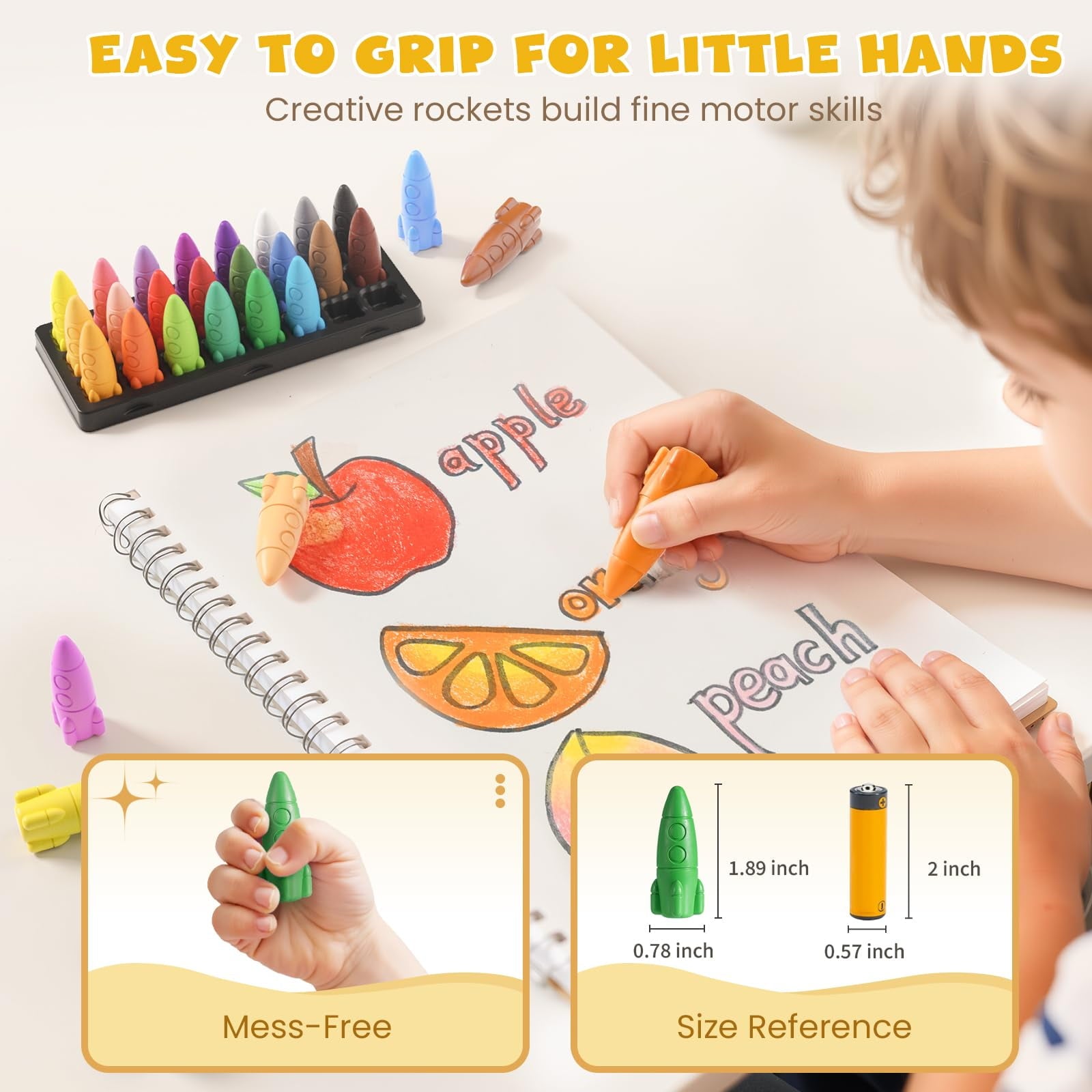 Jupitearth 24 Ct Non-Toxic Washable Rocket Crayons for Toddlers, Easy-