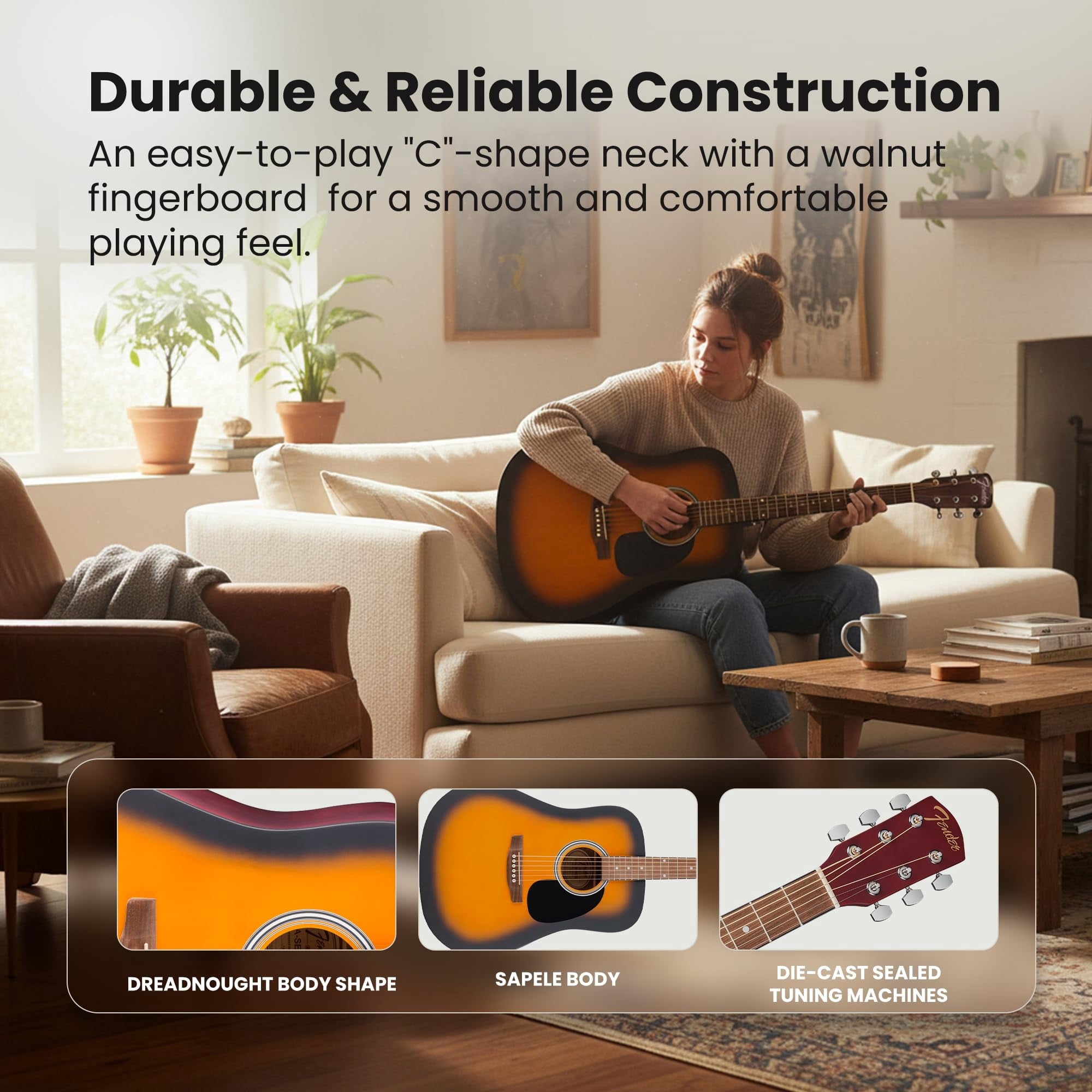 Fender FA Series Dreadnought Acoustic Guitar - 2-Color Sunburst w/ Gig