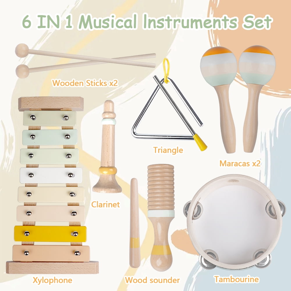 iFLOVE Baby Musical Instruments Set for Toddlers, Montessori Wooden To