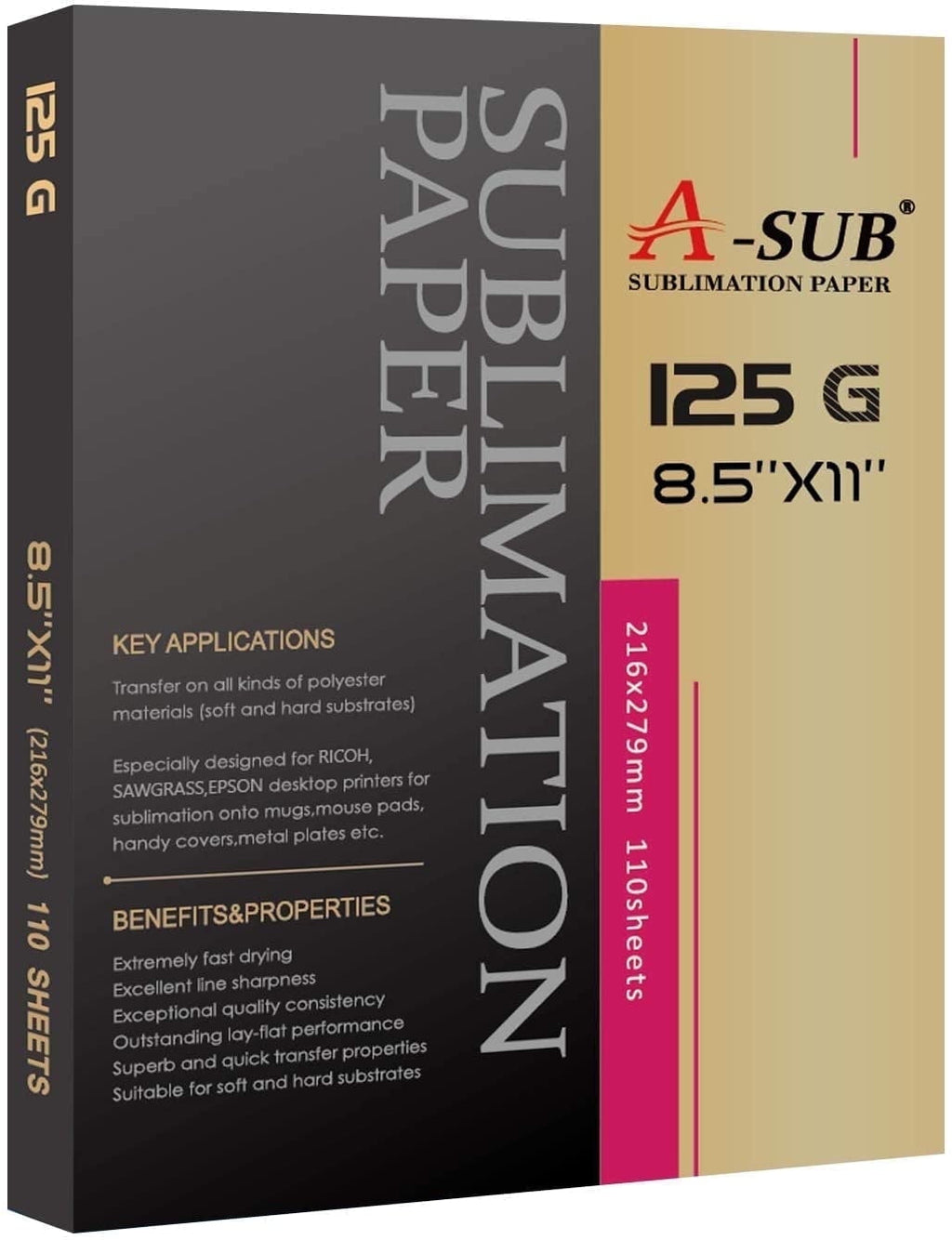 A-SUB Sublimation Paper 8.5x11 Inch 110 Sheets for Any Inkjet Printer