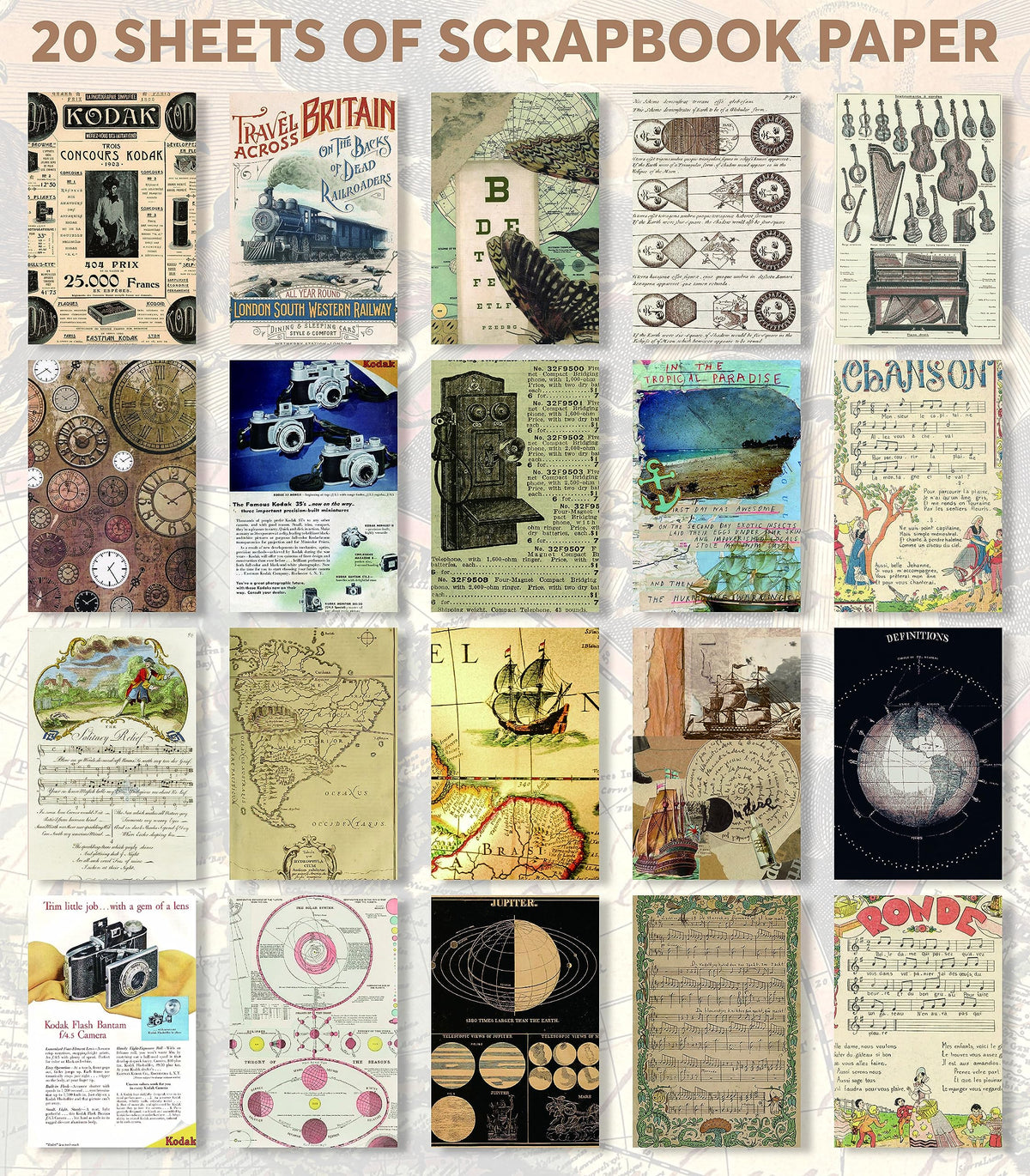 FAYWARE: Vintage Botanical Ephemera Sticker Book for Junk Journaling – 453 Washi Stickers & 20 Decoupage Sheets
