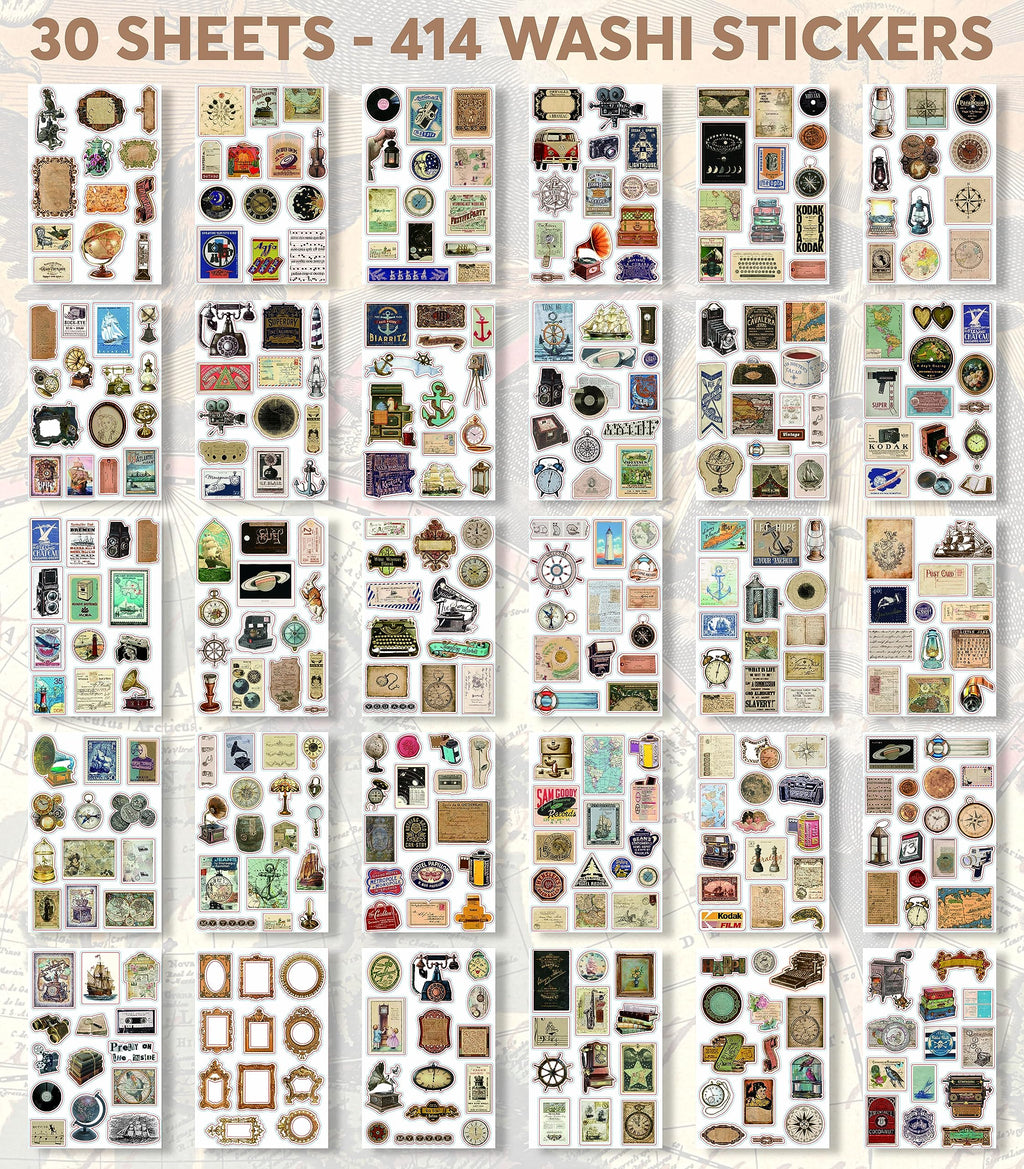 FAYWARE: Vintage Botanical Ephemera Sticker Book for Junk Journaling – 453 Washi Stickers & 20 Decoupage Sheets